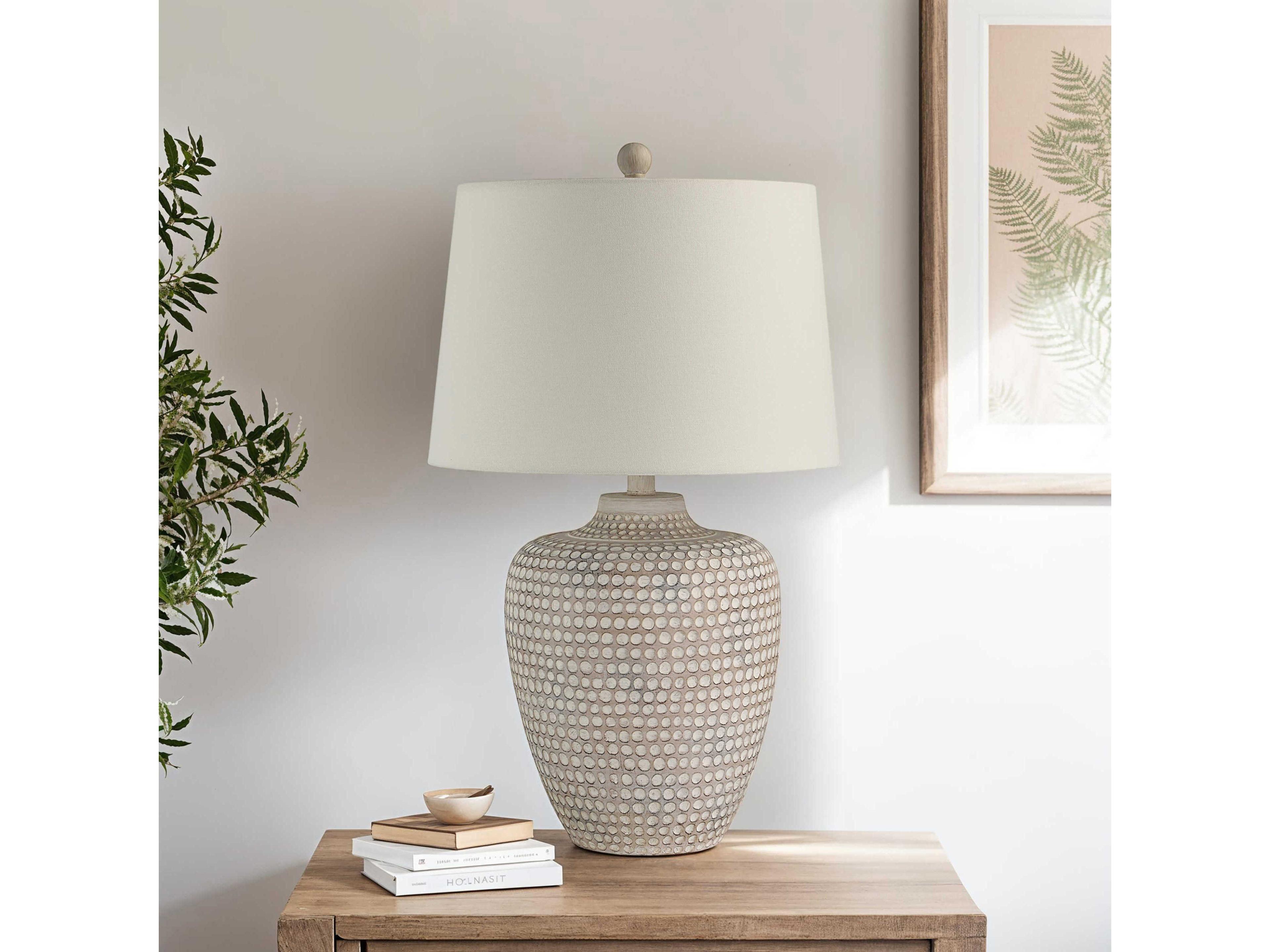 Renwil Albacete Painted Cream Ivory Linen Off White Buffet Lamp