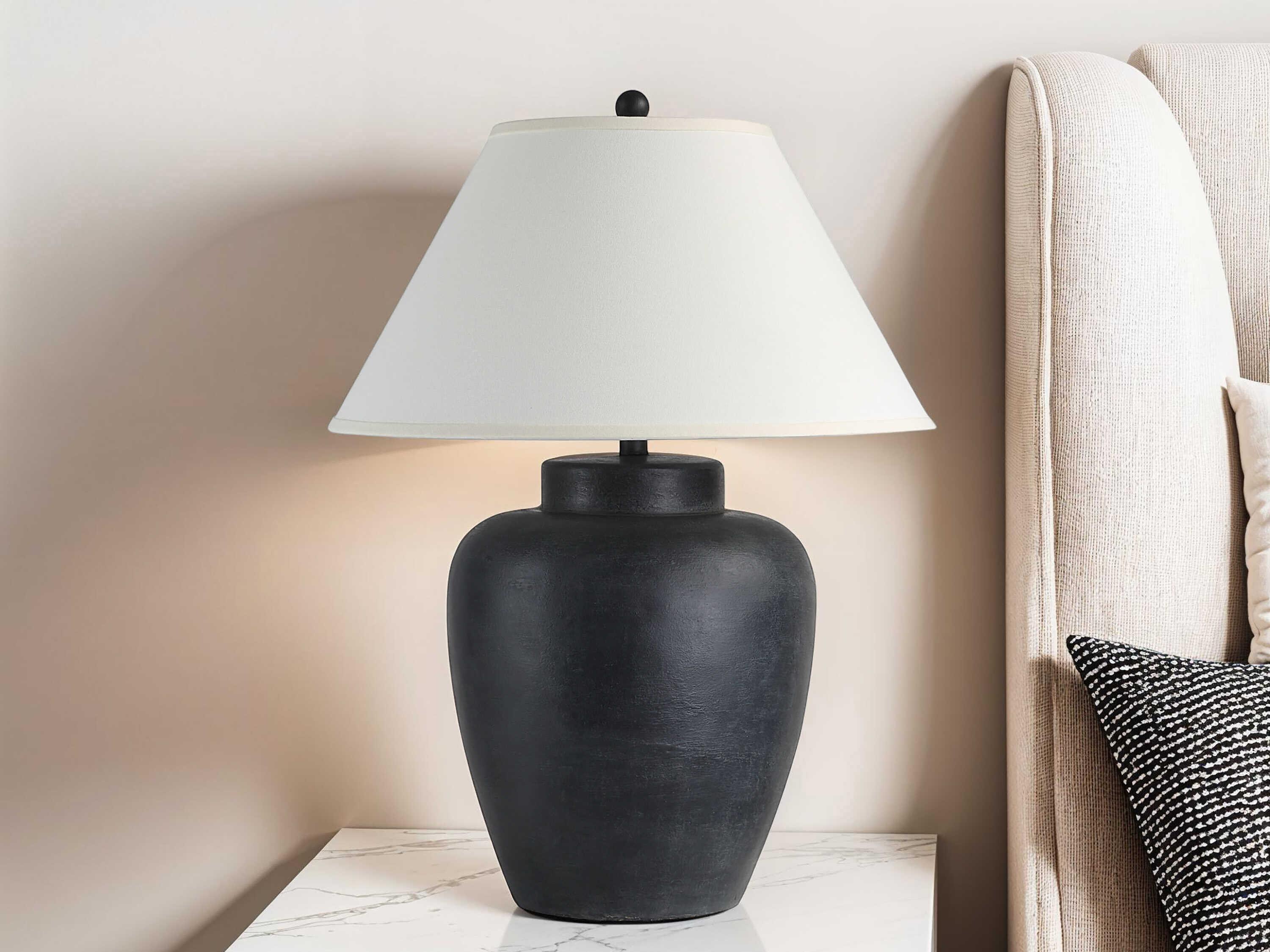Renwil Arancia Painted Black Wash Ivory Linen Buffet Lamp