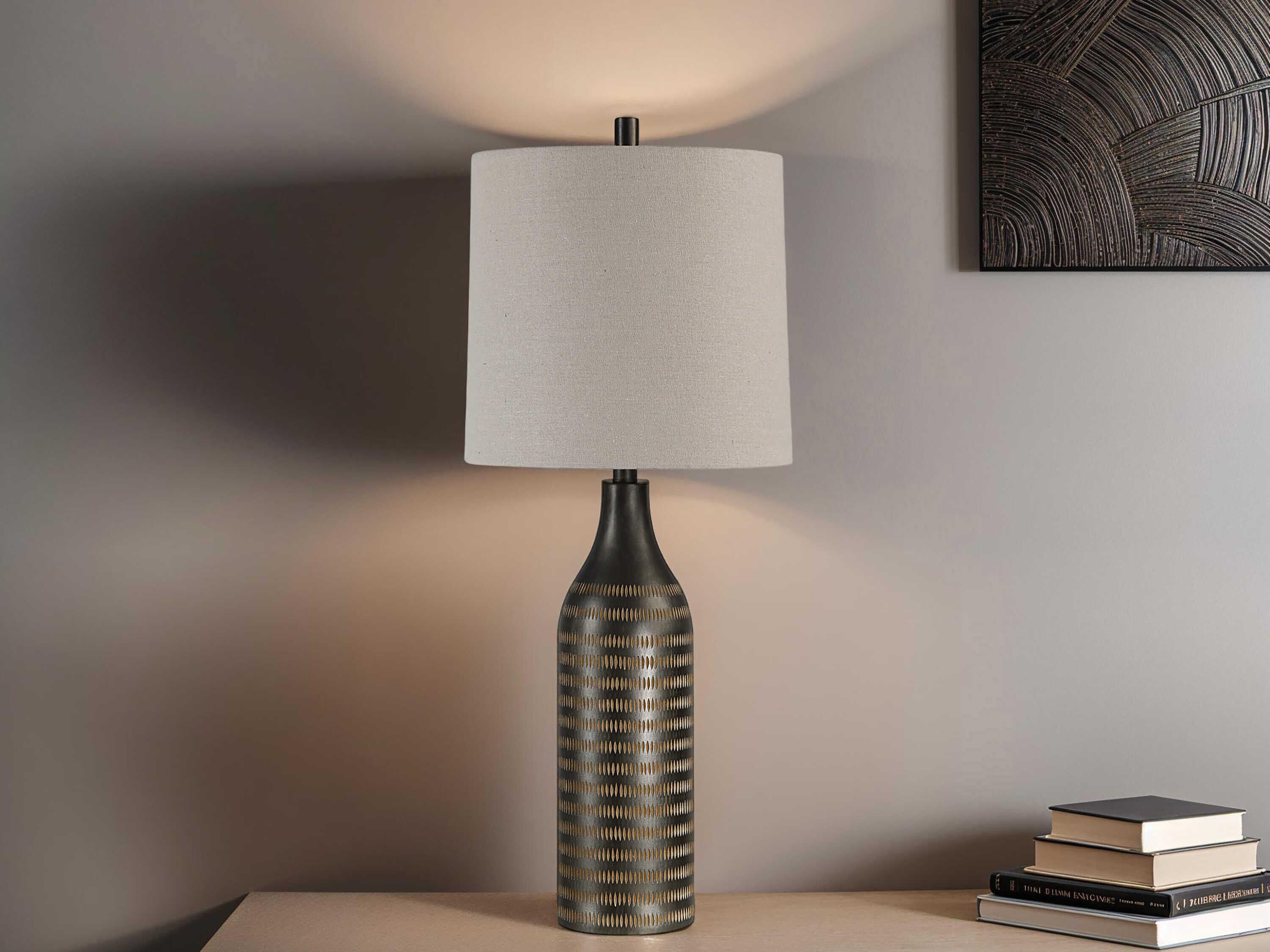 Renwil Azzurra Painted Dark Brown Oatmeal Linen Buffet Lamp