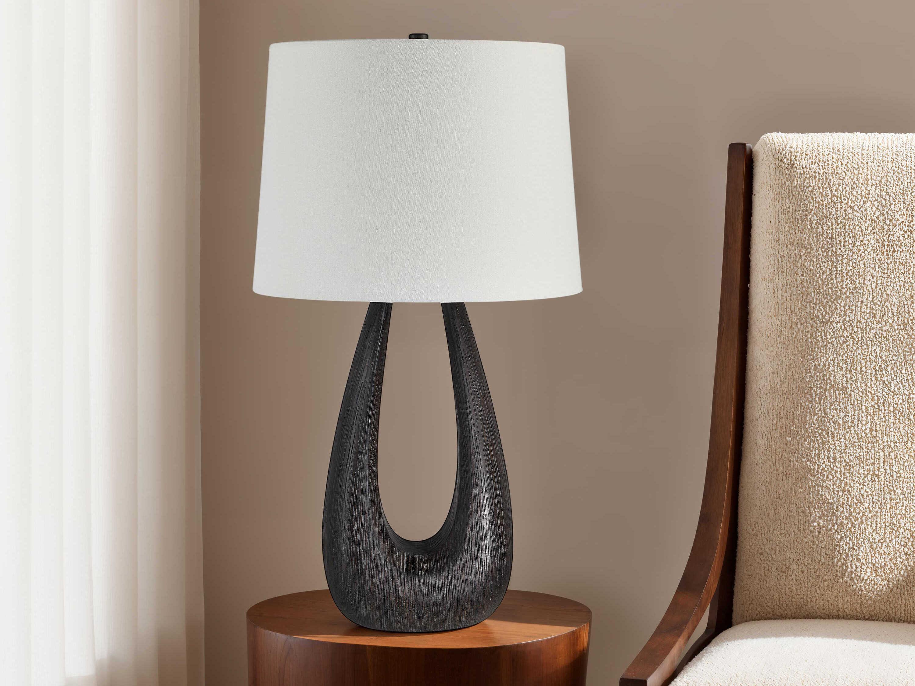 Renwil Beckham Painted Dark Walnut Ivory Linen Brown Buffet Lamp