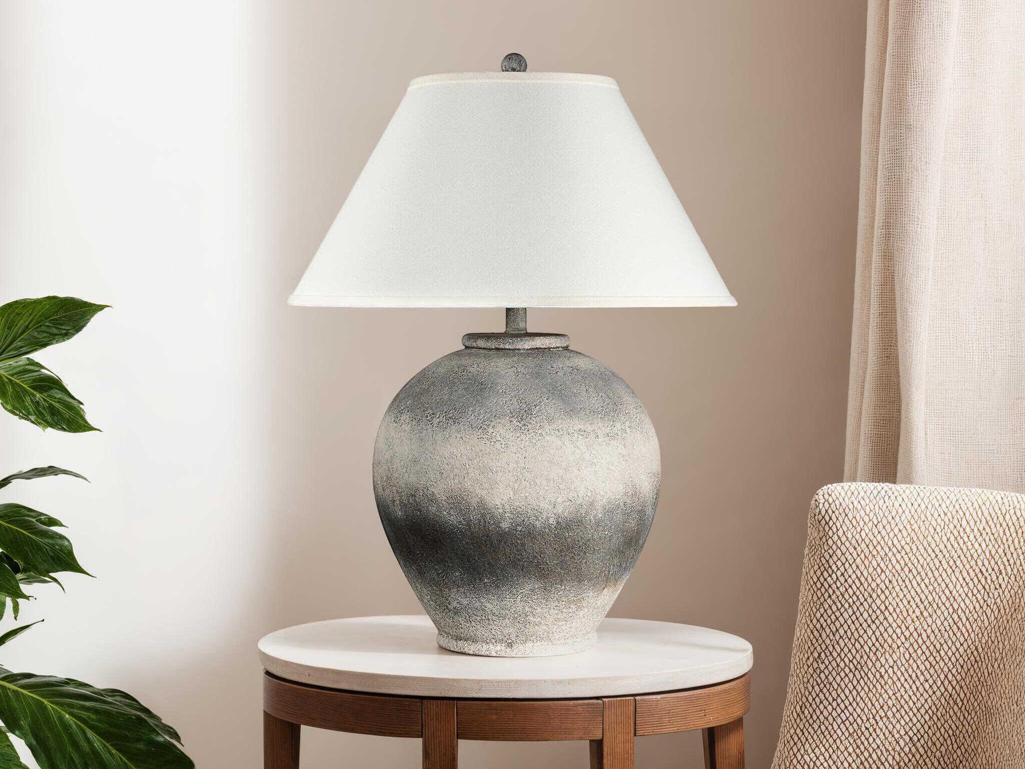 Renwil Betulla Painted Brown Light Cream Ivory Linen Buffet Lamp