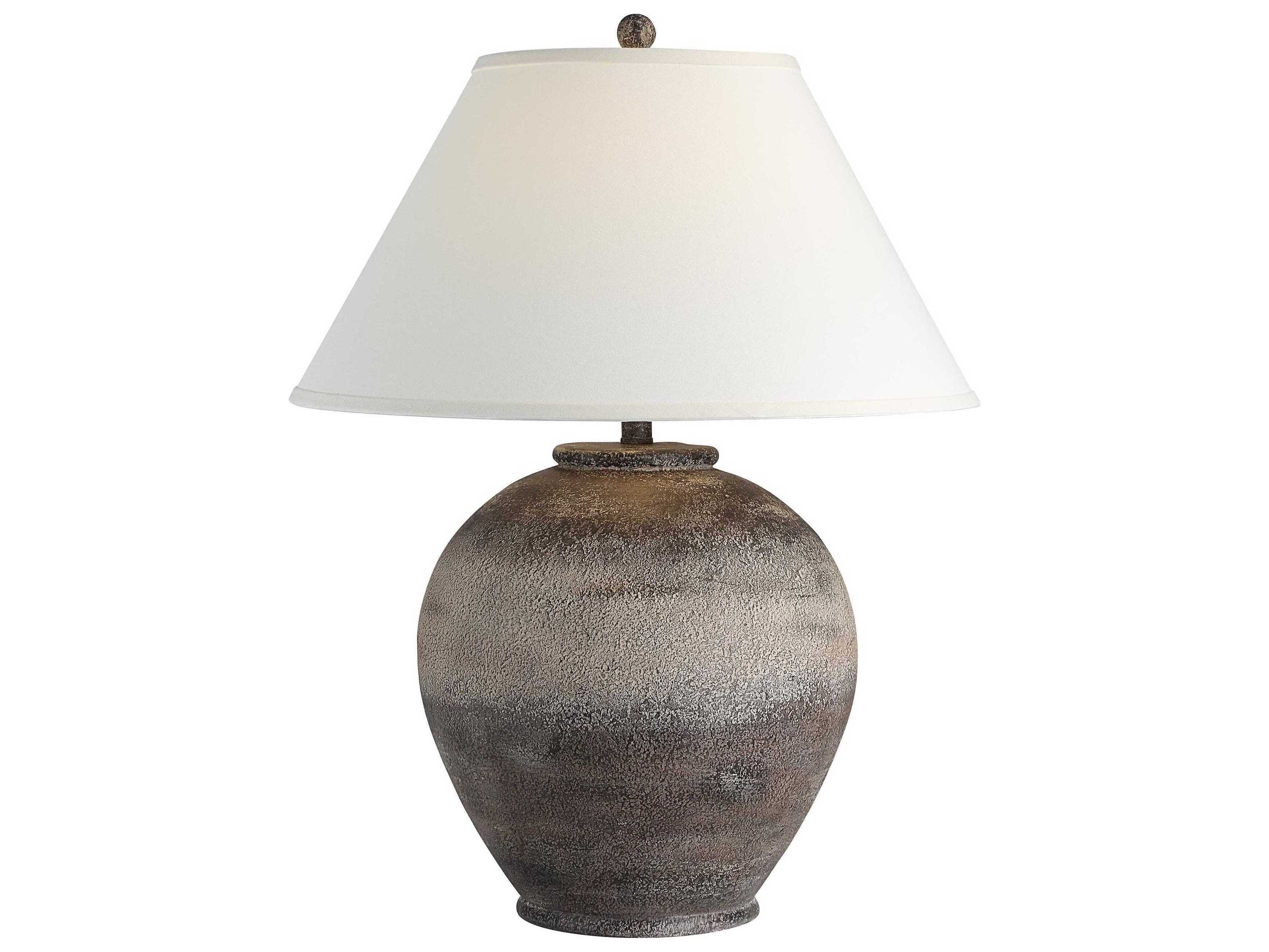Renwil Bronce Painted Dark Brown Beige Ivory Linen Buffet Lamp