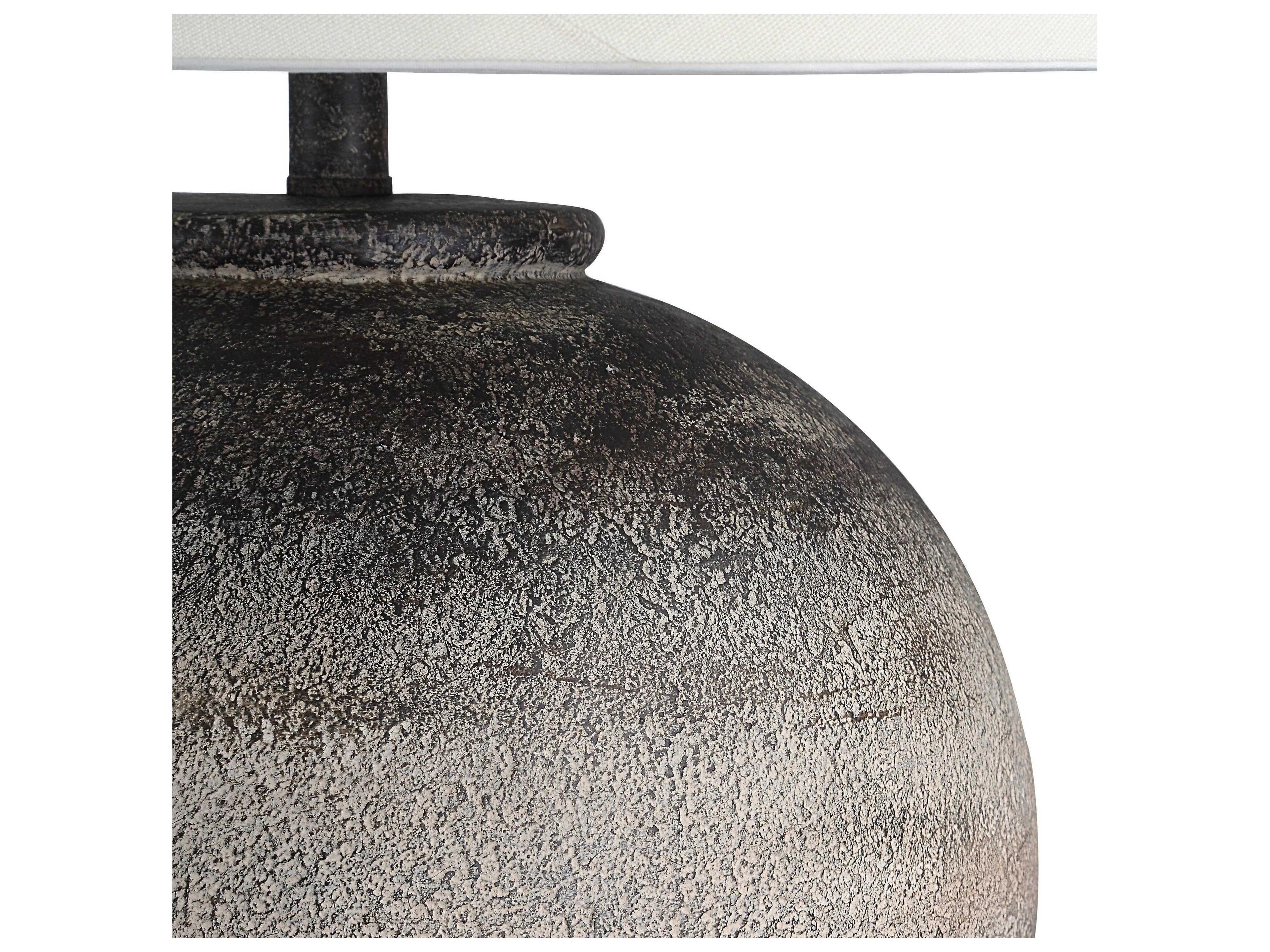 Renwil Bronce Painted Dark Brown Beige Ivory Linen Buffet Lamp