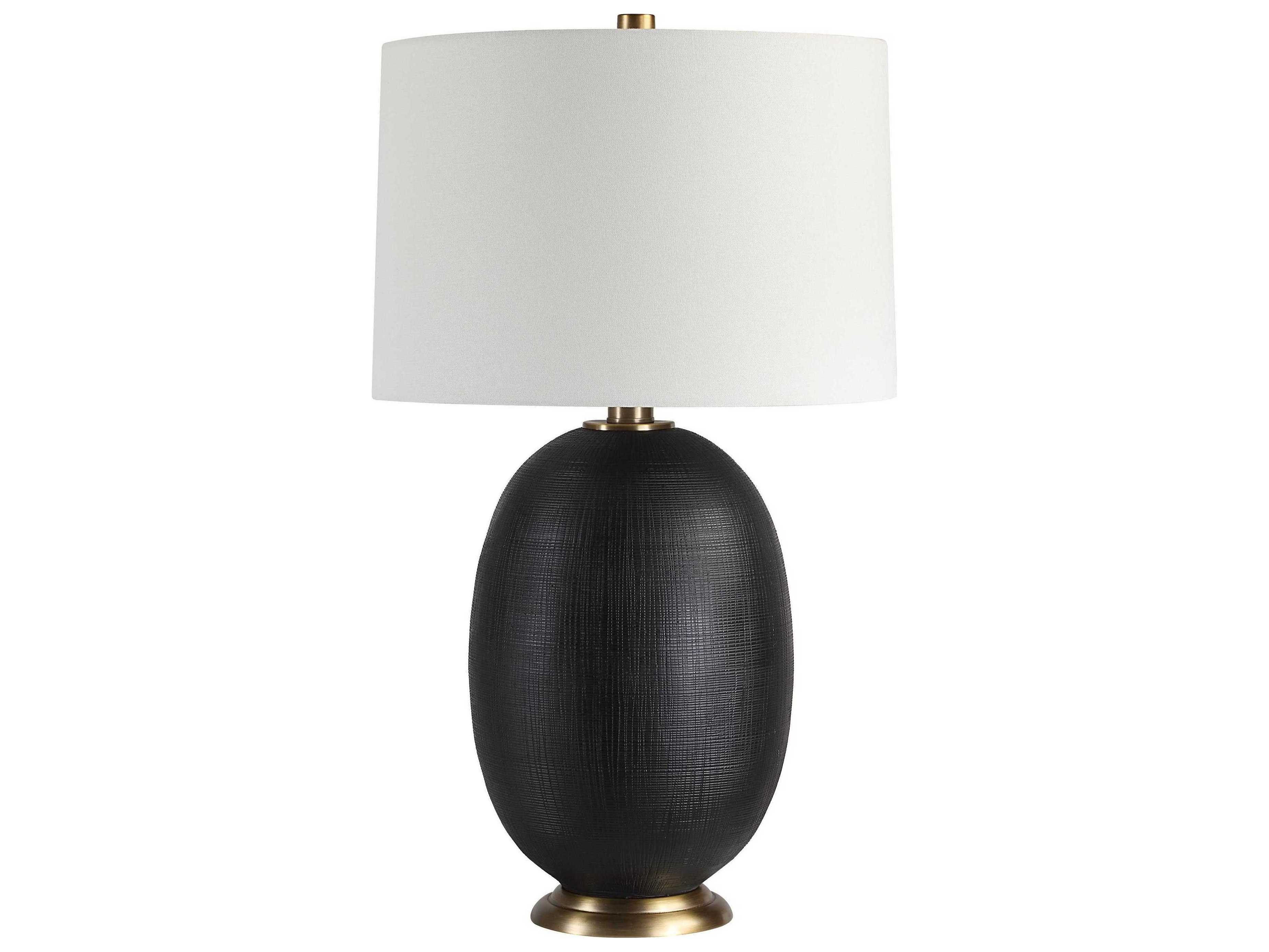Renwil Carmesi Painted Matte Black Ivory Linen Buffet Lamp