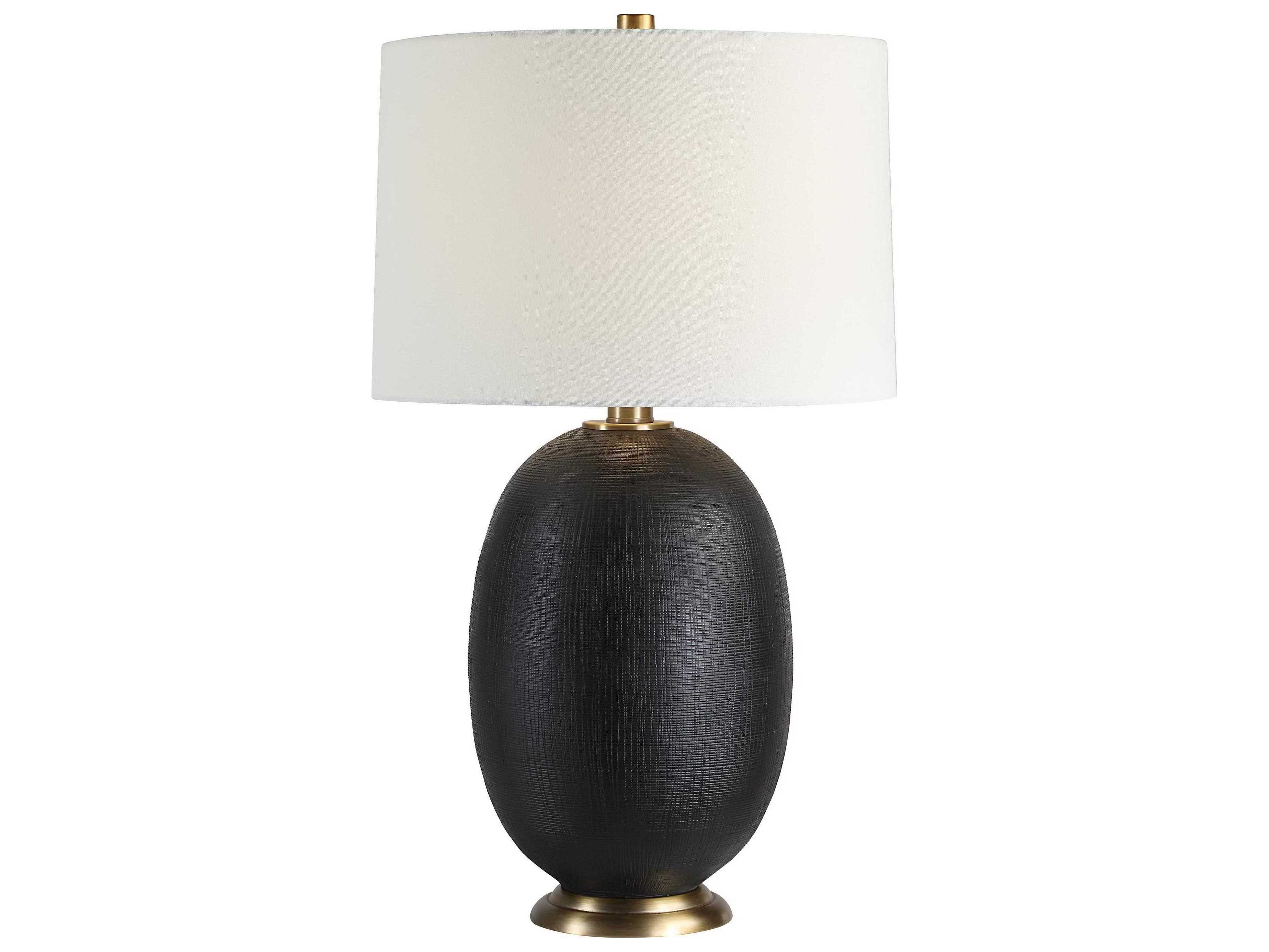 Renwil Carmesi Painted Matte Black Ivory Linen Buffet Lamp