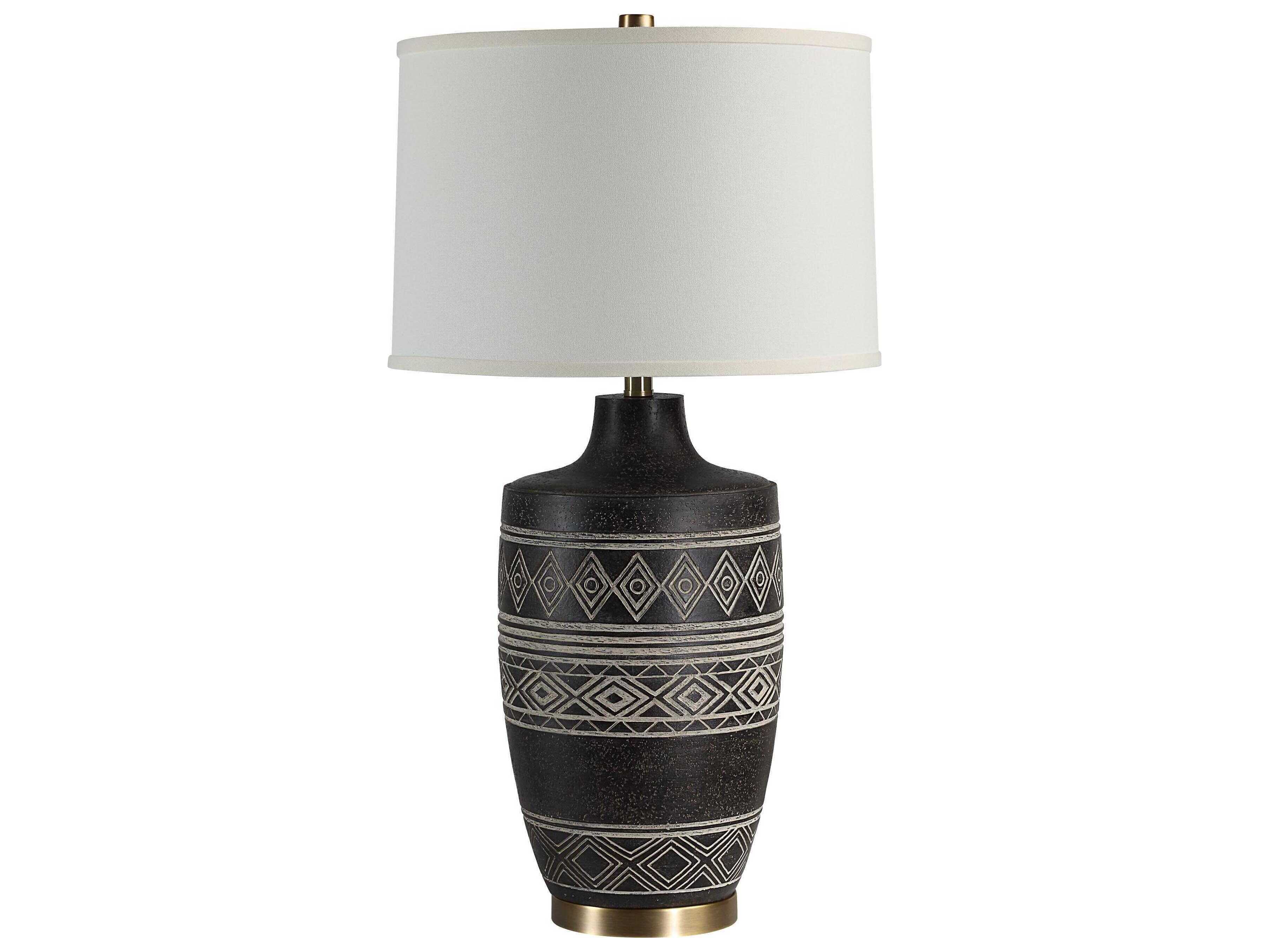 Renwil Ceniza Painted Black Wash Ivory Linen Buffet Lamp