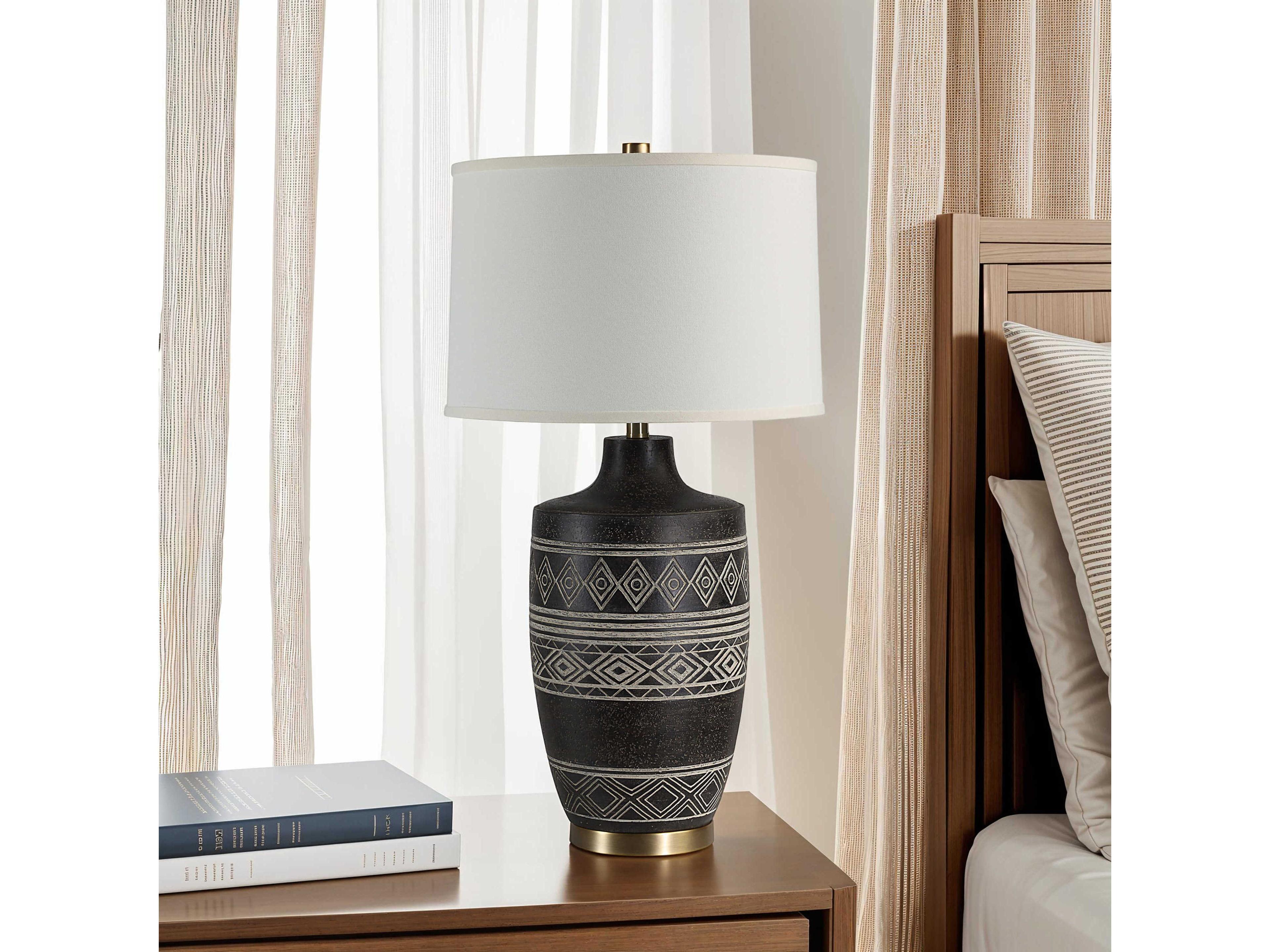 Renwil Ceniza Painted Black Wash Ivory Linen Buffet Lamp