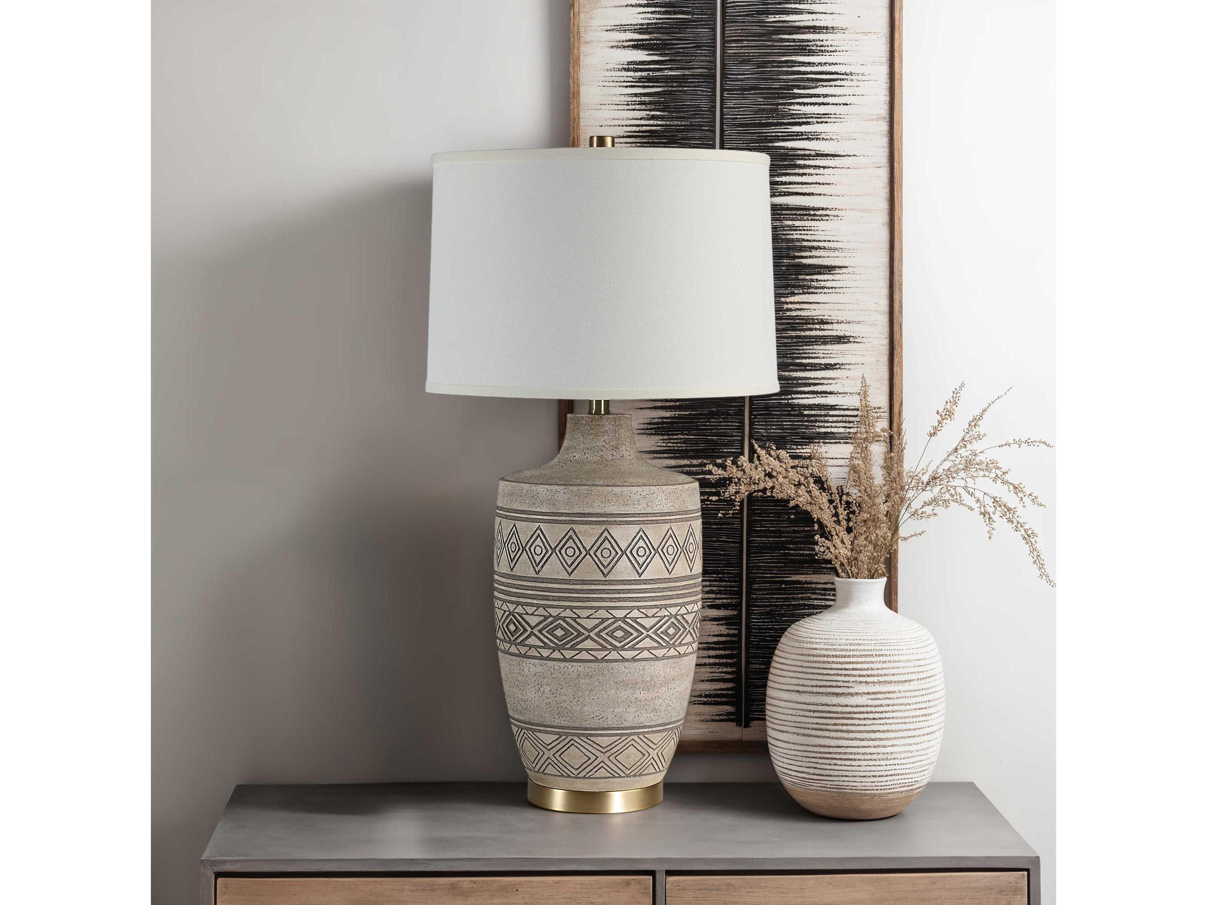 Renwil Charlize Painted Beige Wash Ivory Linen Off White Buffet Lamp