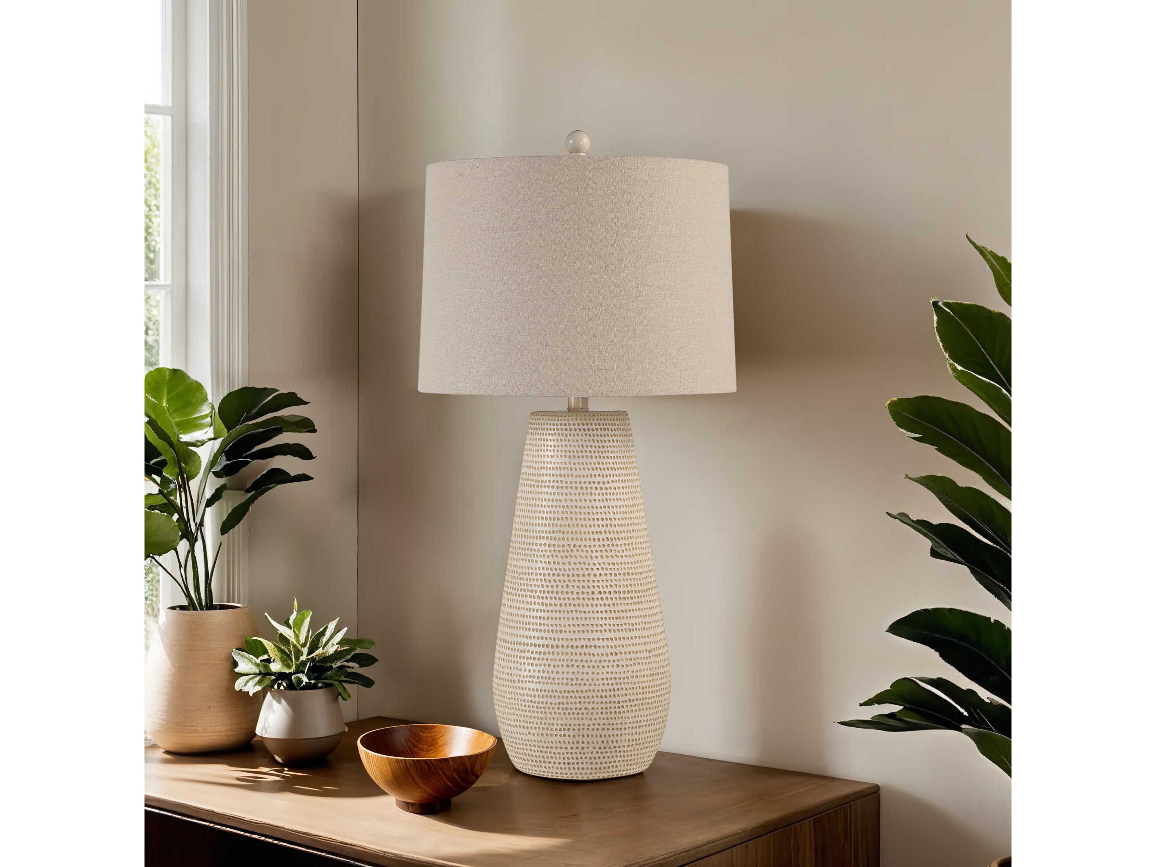 Renwil Lanikai Painted Beige Oatmeal Linen Off White Buffet Lamp
