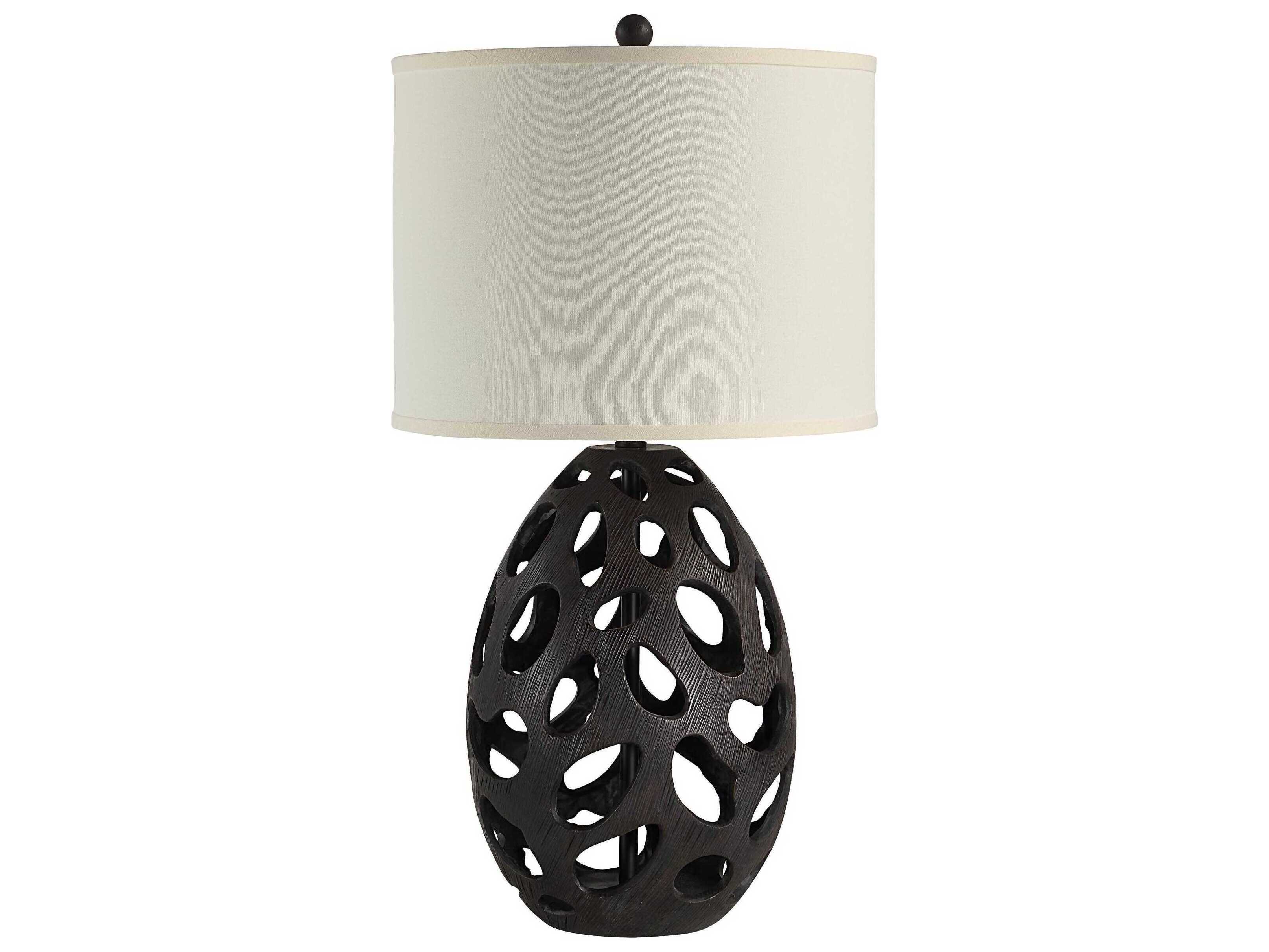 Renwil Loxley Painted Dark Brown Ivory Linen Buffet Lamp