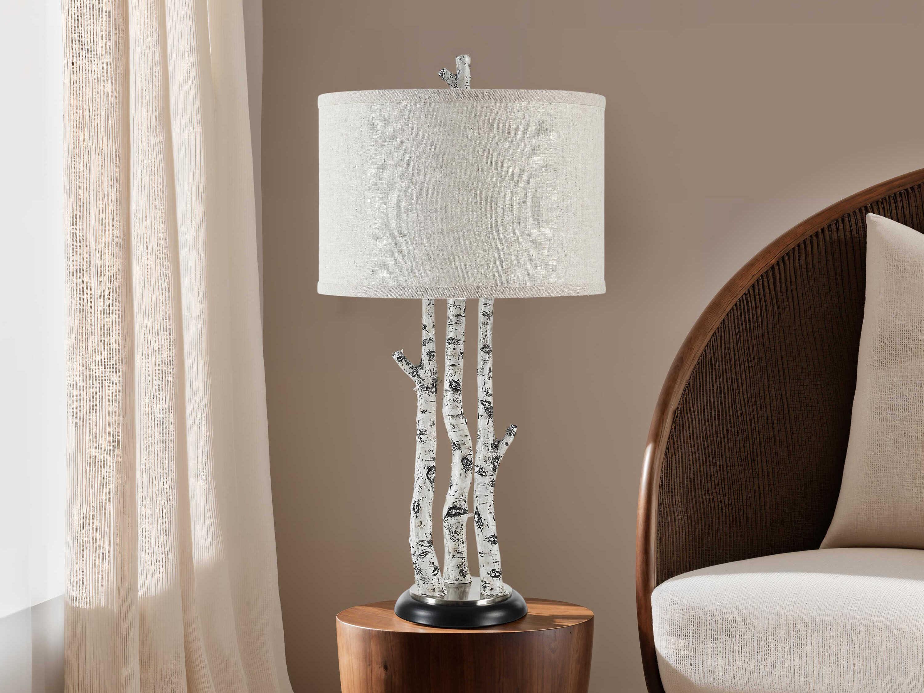 Renwil Naousa Painted White Wash Light Gray Linen Off Buffet Lamp