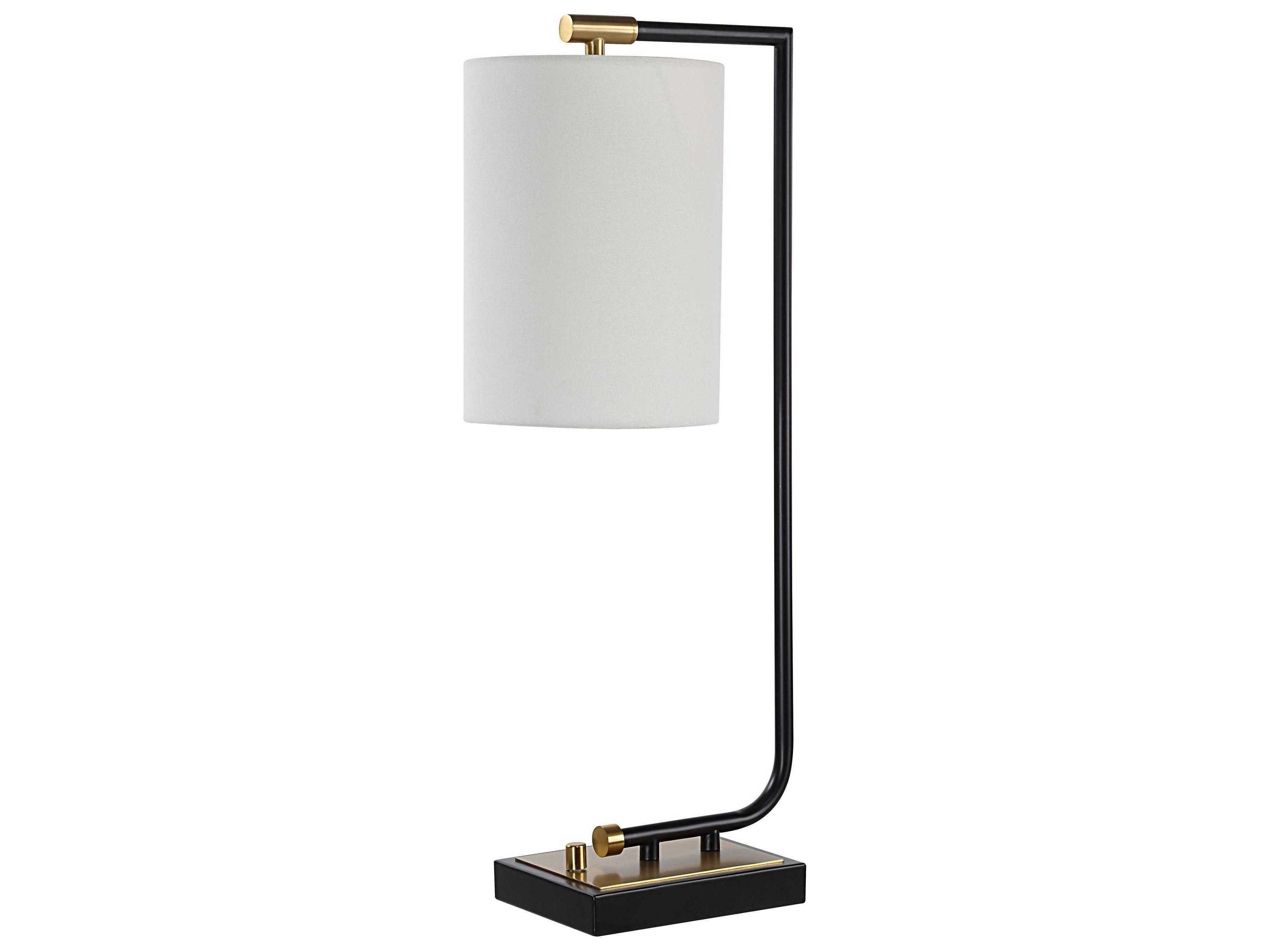 Renwil Perlato Powder Coated Matte Black Ivory Linen Desk Lamp