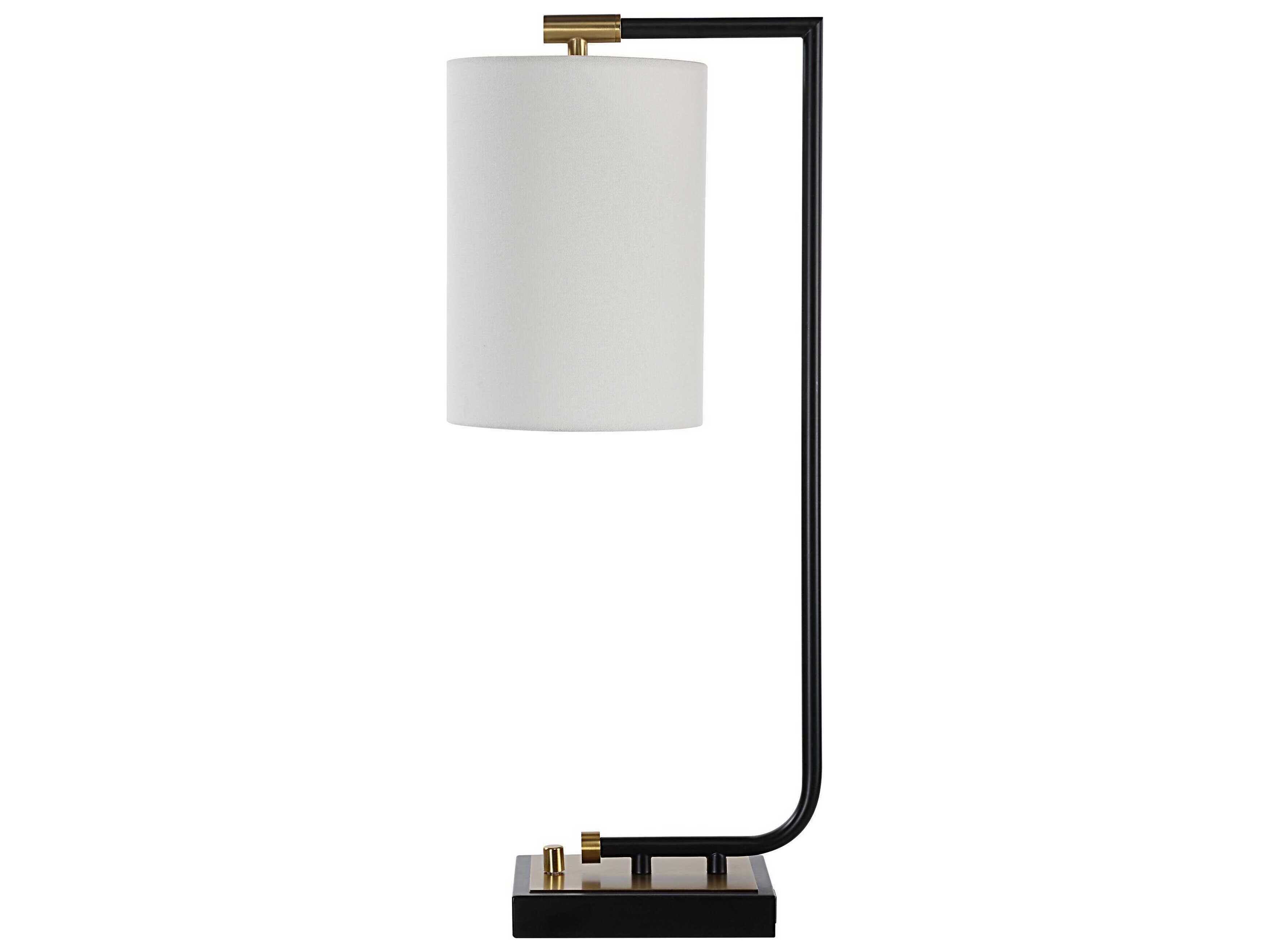 Renwil Perlato Powder Coated Matte Black Ivory Linen Desk Lamp