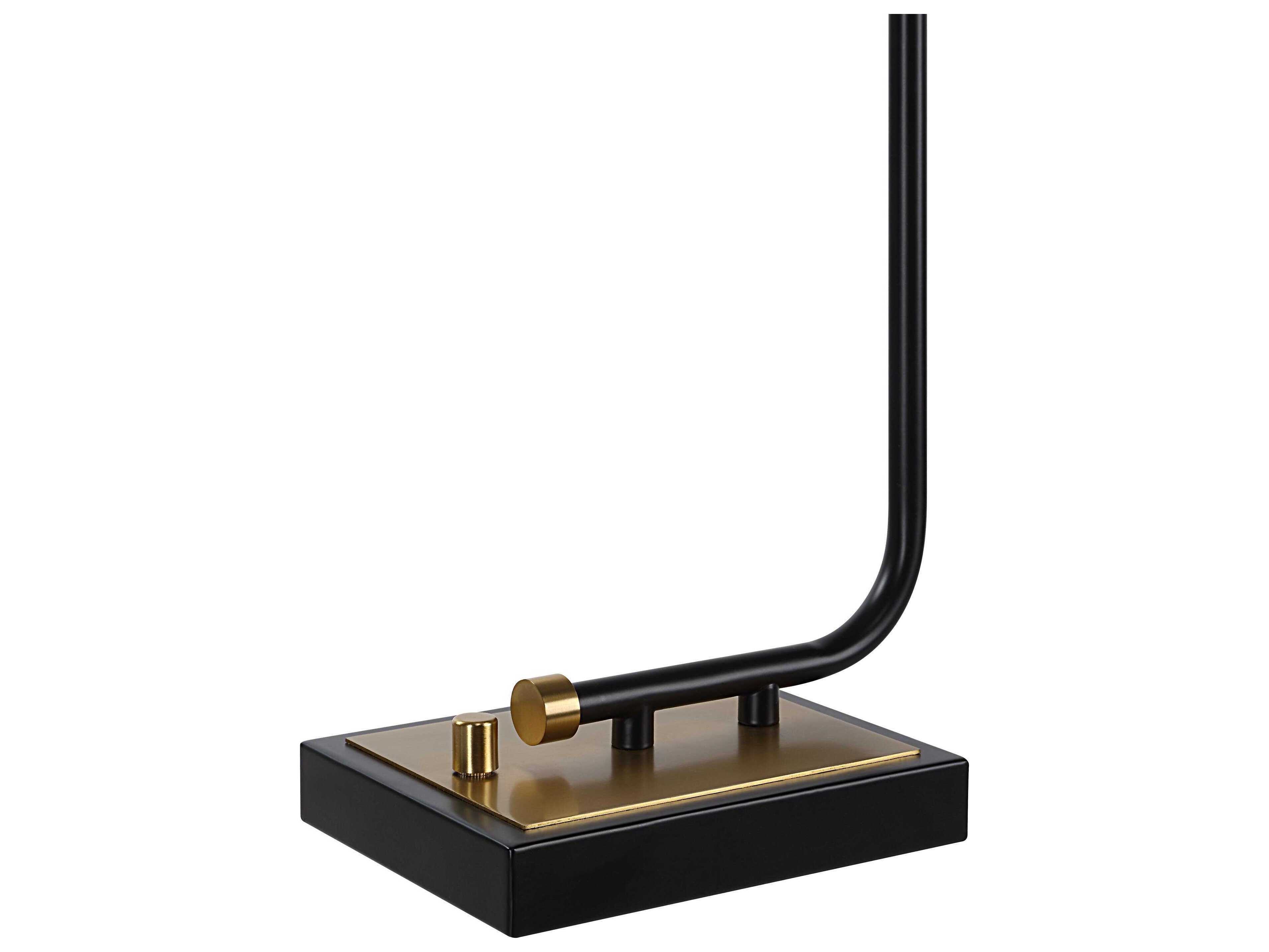 Renwil Perlato Powder Coated Matte Black Ivory Linen Desk Lamp