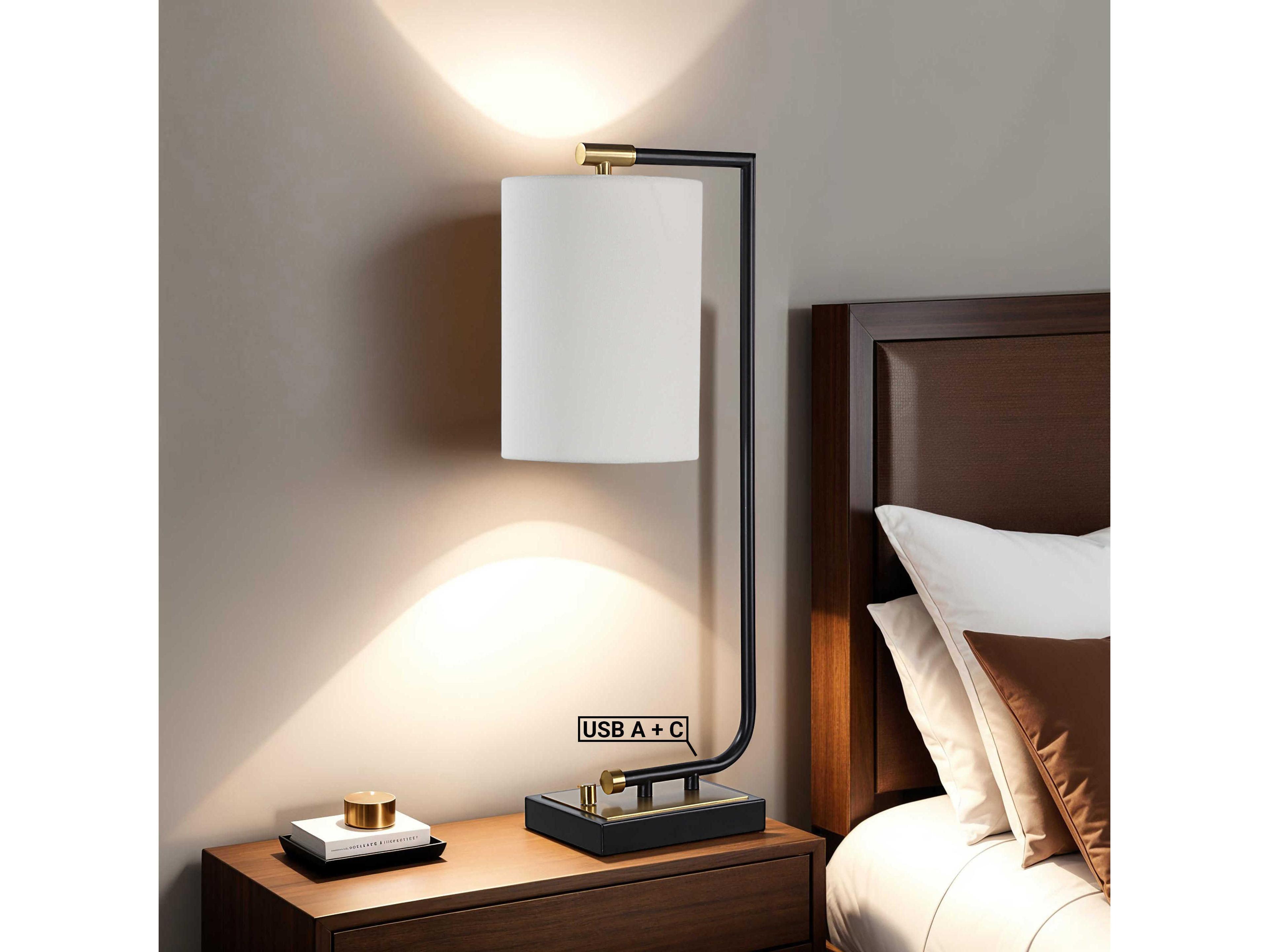 Renwil Perlato Powder Coated Matte Black Ivory Linen Desk Lamp