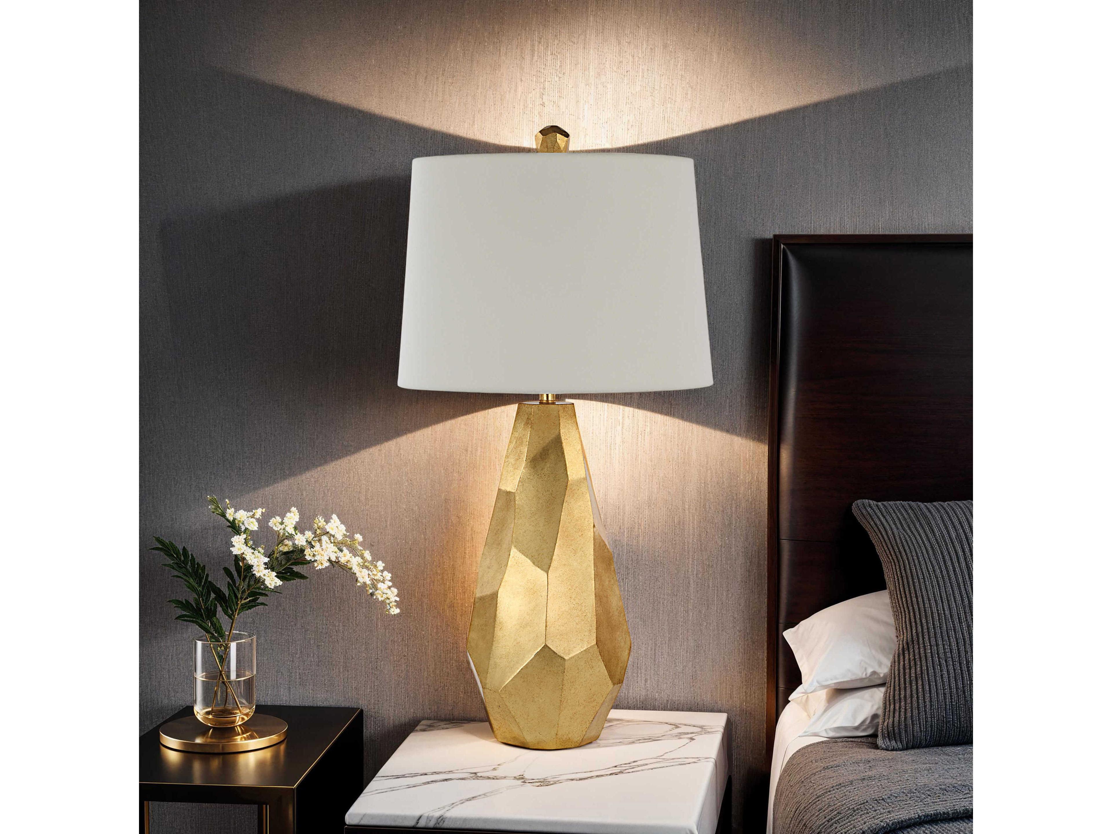 Renwil Sanae Leaf Gold Ivory Linen Buffet Lamp