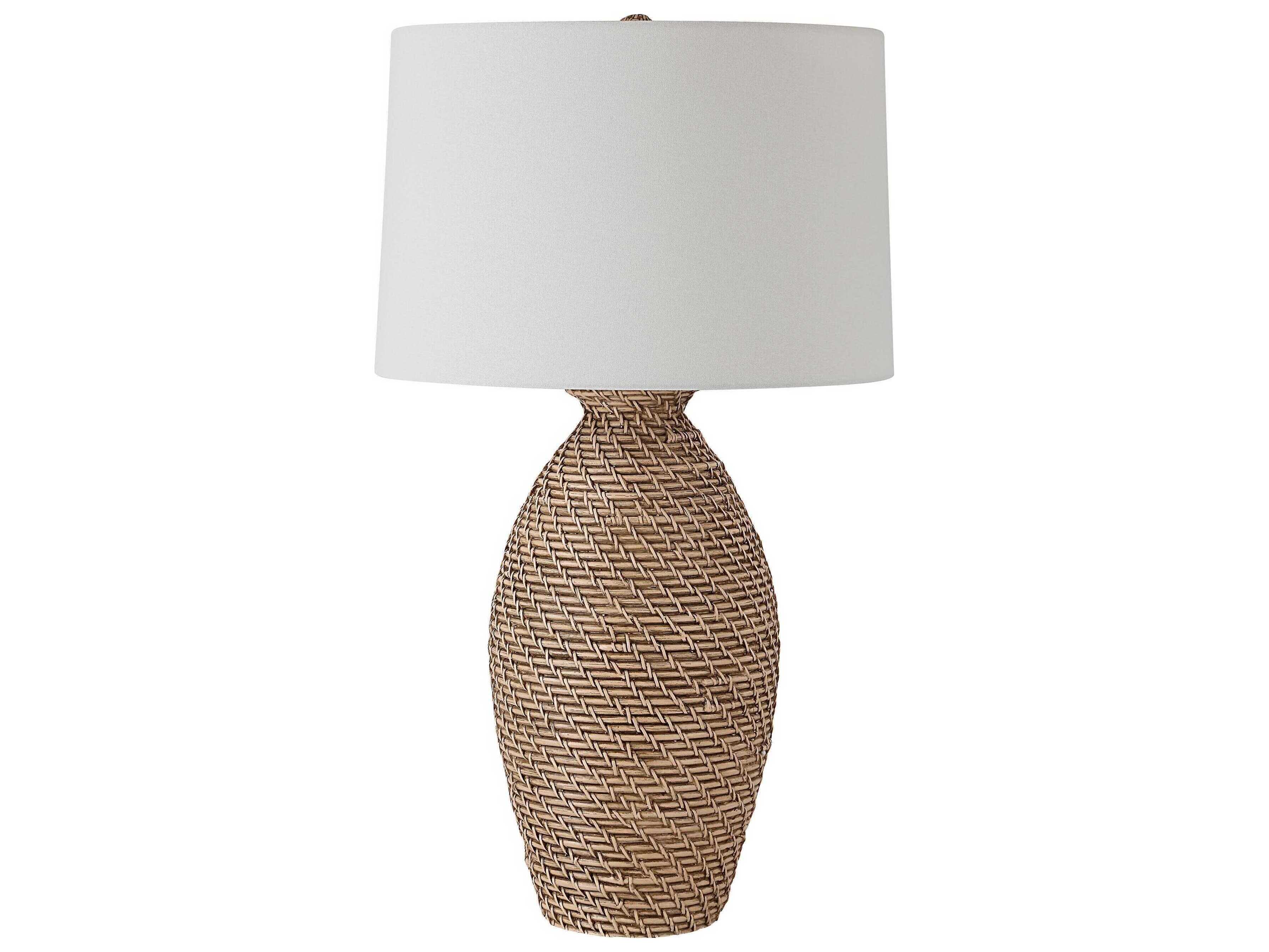 Renwil Santal Painted Natural Black Wash Ivory Linen Brown Buffet Lamp