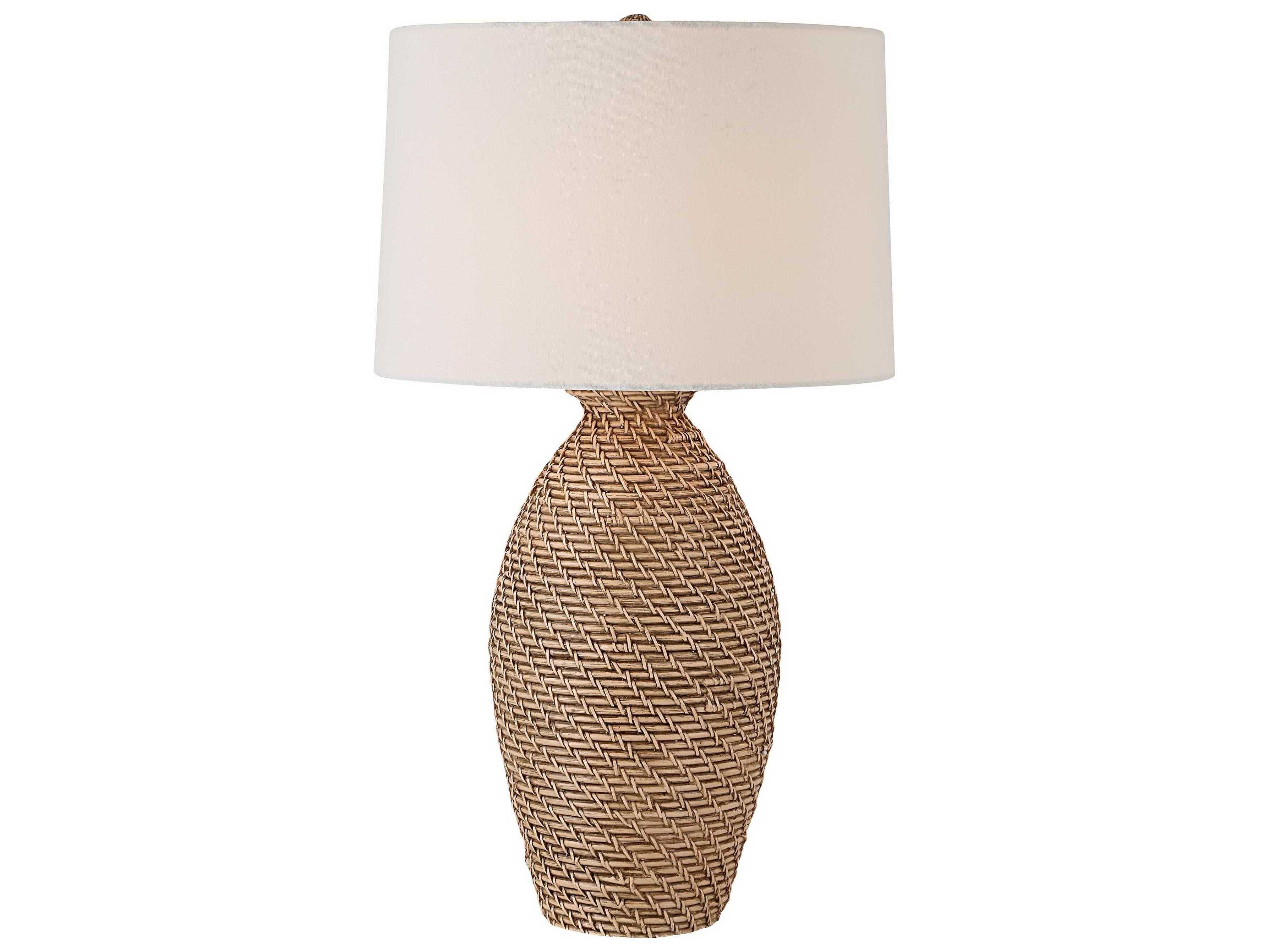 Renwil Santal Painted Natural Black Wash Ivory Linen Brown Buffet Lamp