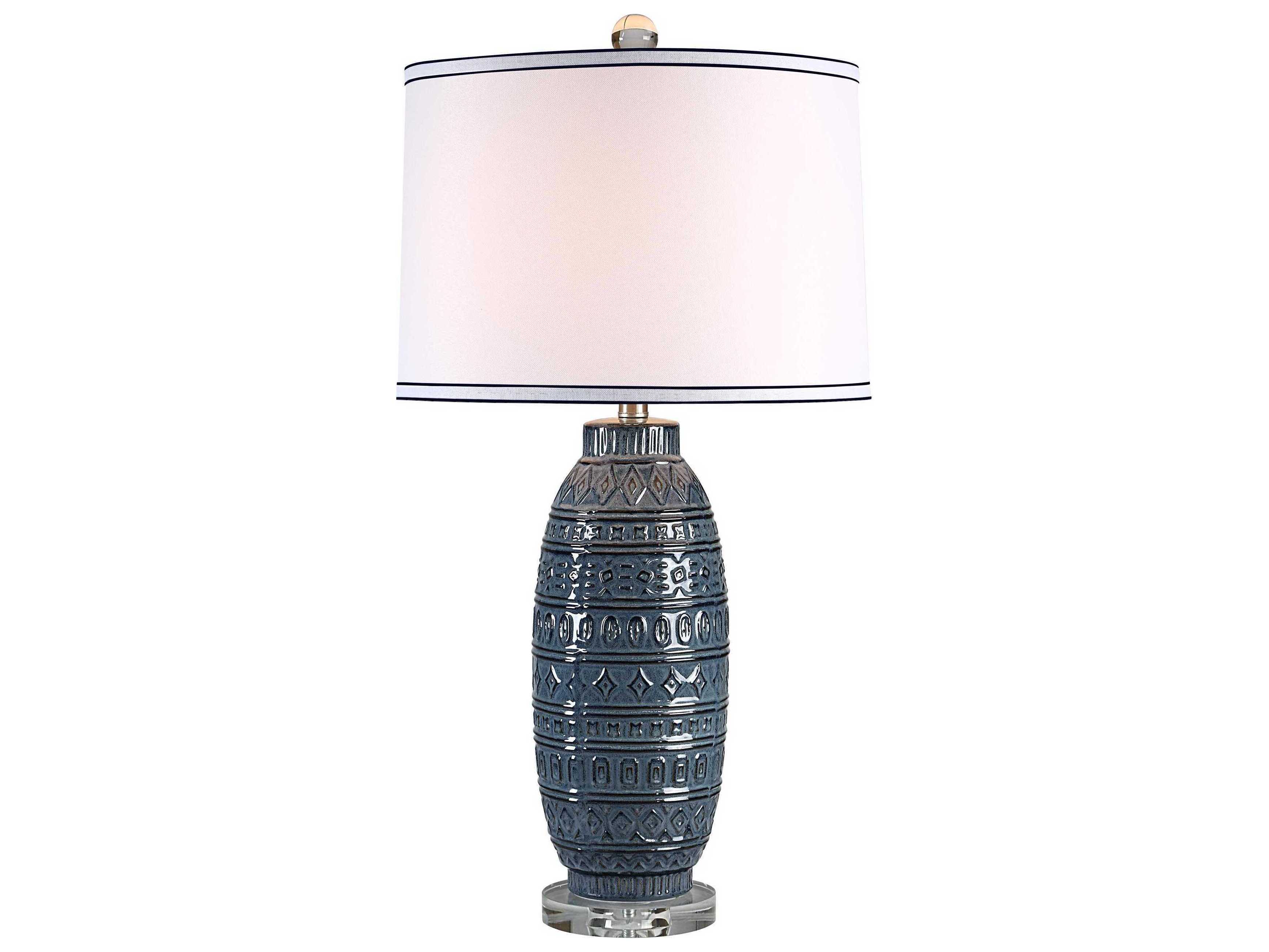 Renwil Spirea Glazed Blue White With Trim Linen Buffet Lamp