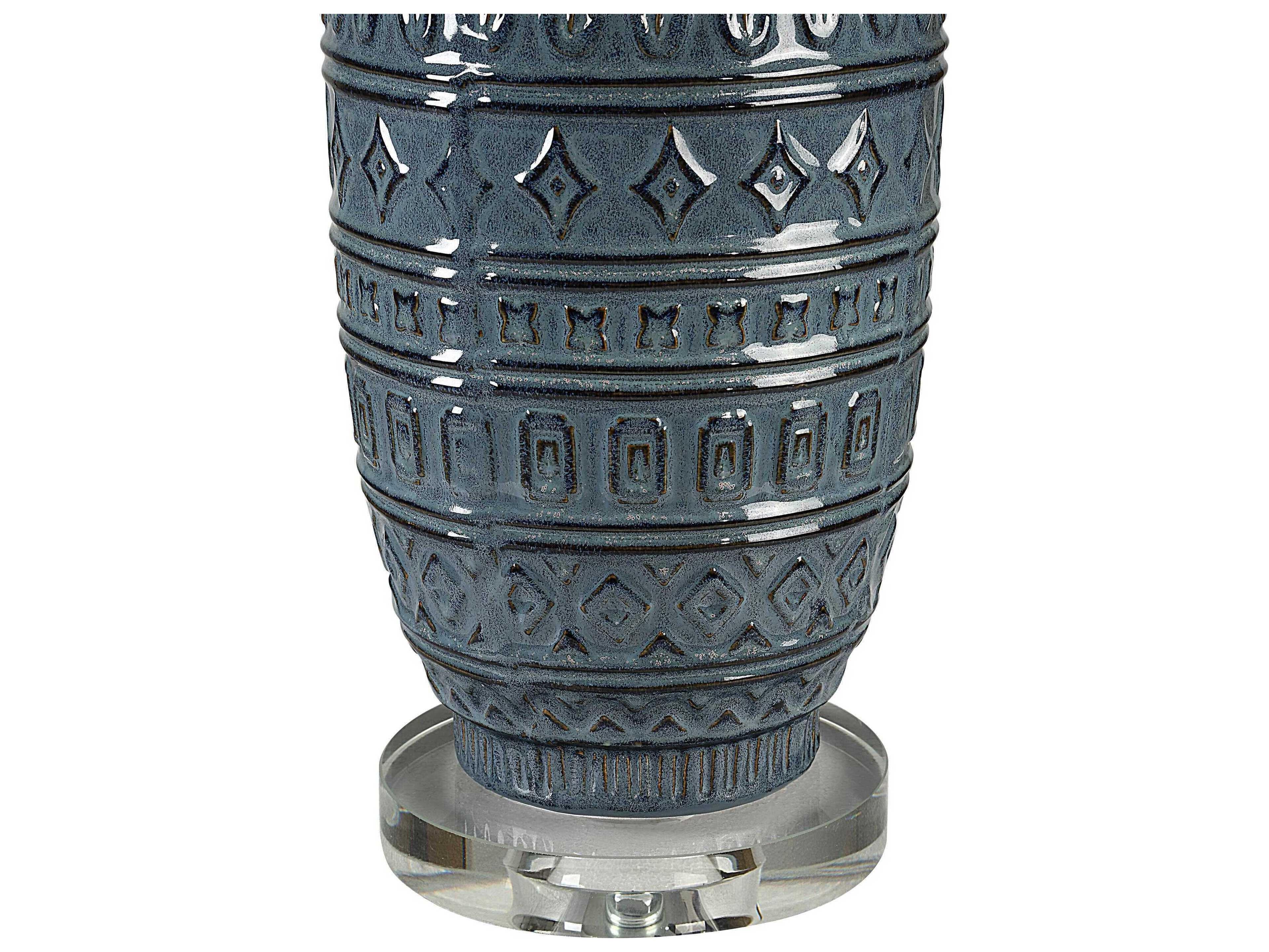 Renwil Spirea Glazed Blue White With Trim Linen Buffet Lamp