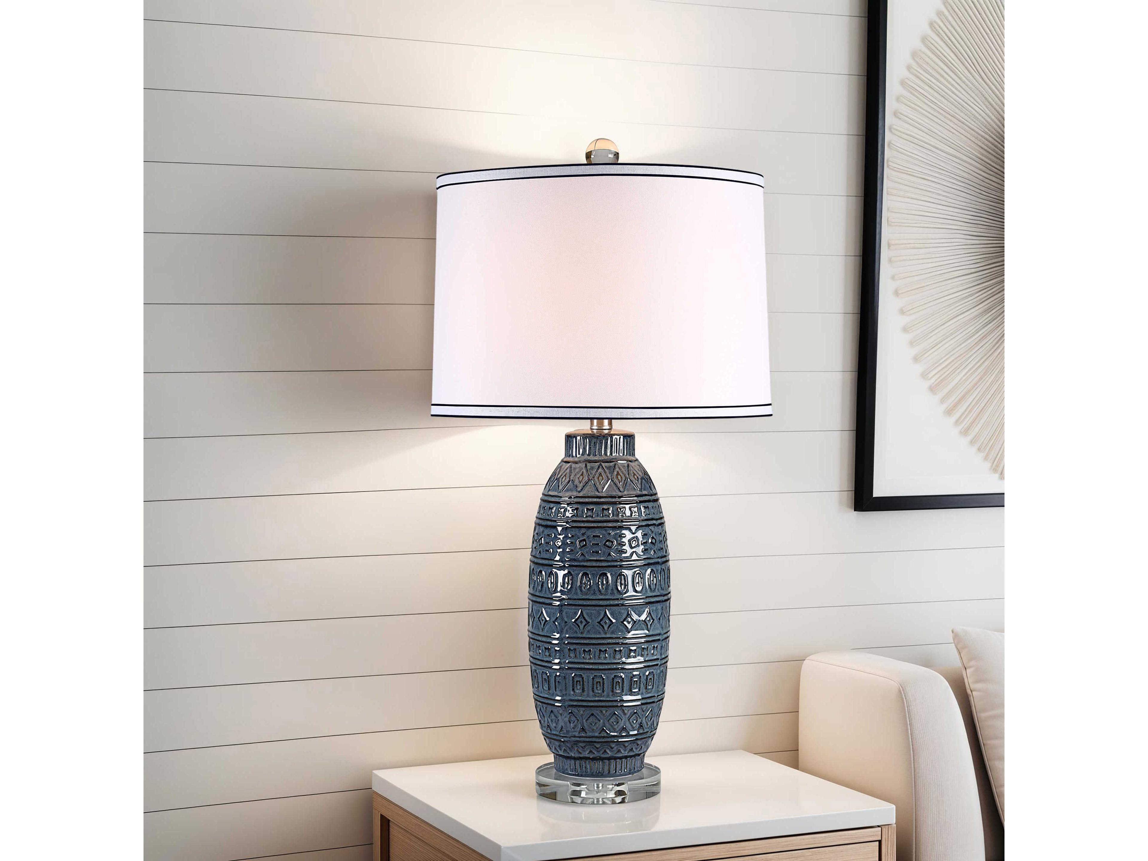 Renwil Spirea Glazed Blue White With Trim Linen Buffet Lamp