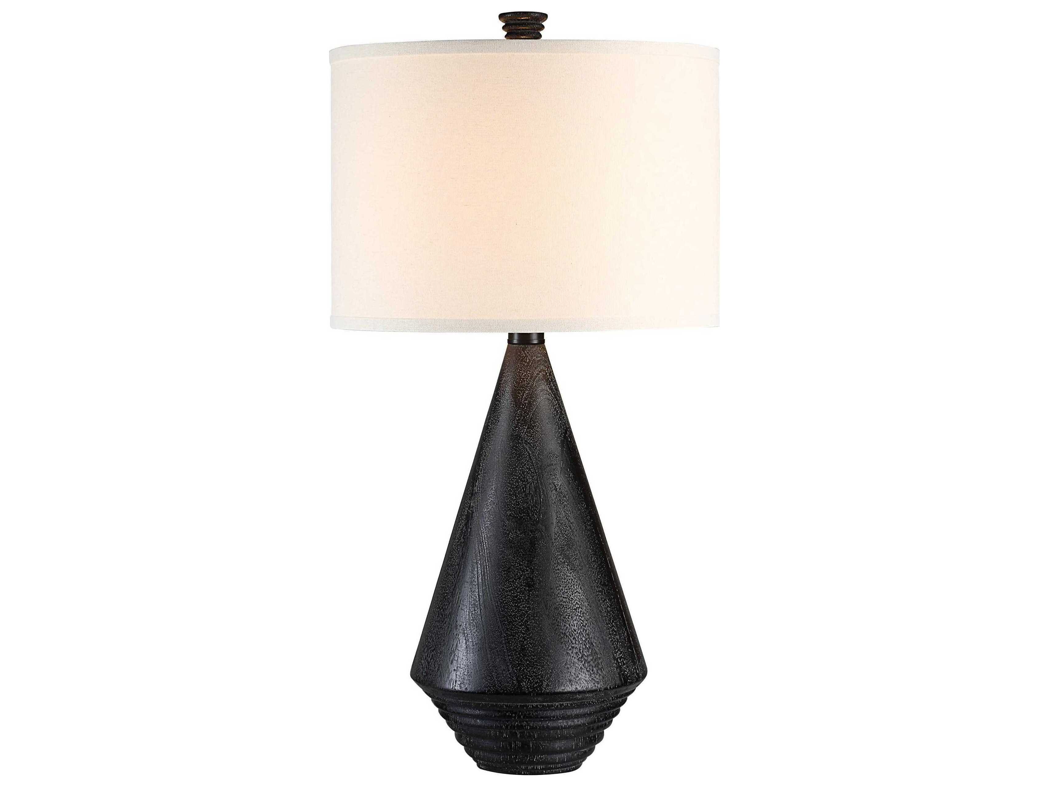 Renwil Tortora Painted Matte Black Wash Cream Linen Buffet Lamp