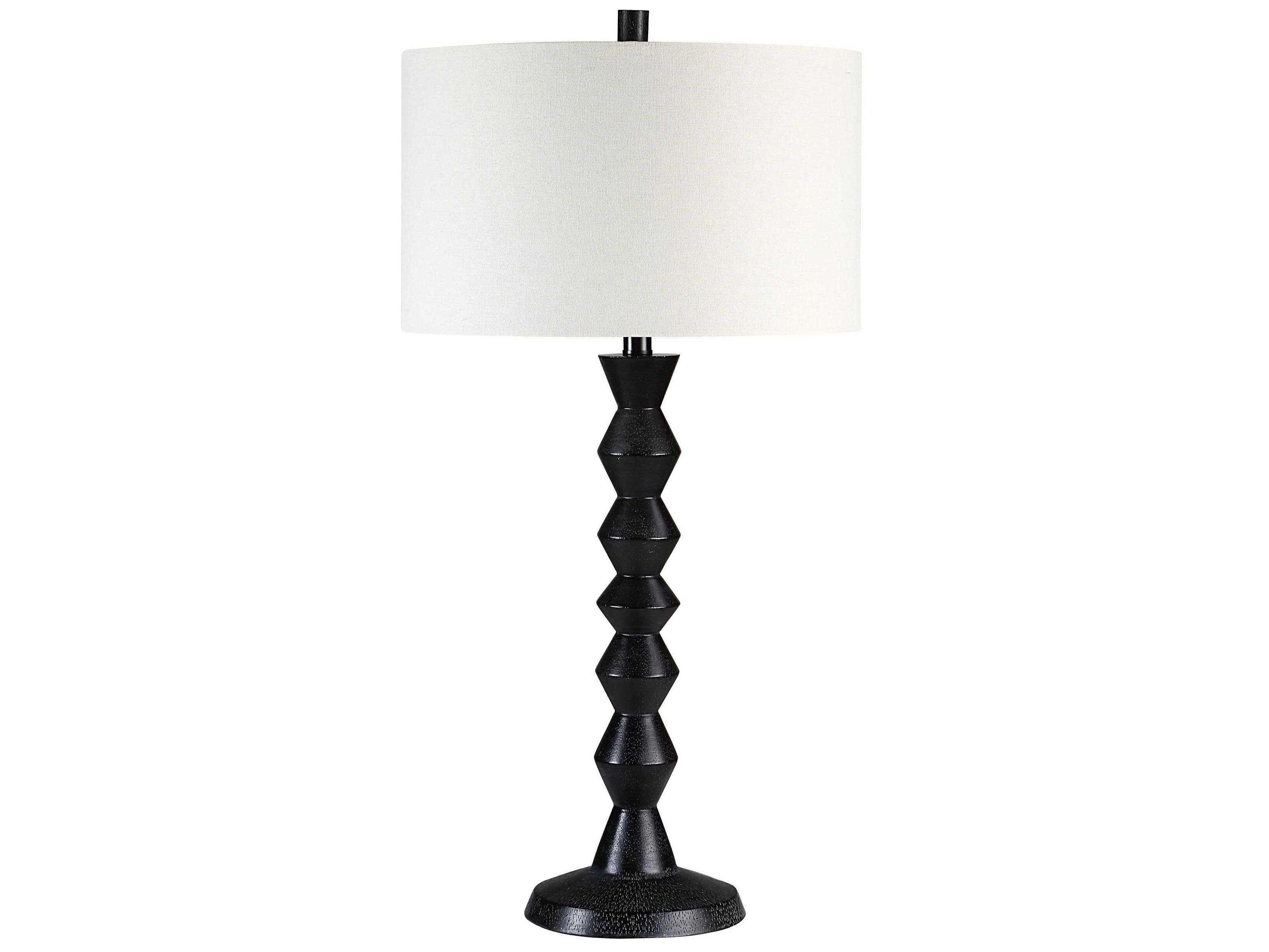 Renwil Tulum Painted Matte Black Wash Cream Linen Buffet Lamp