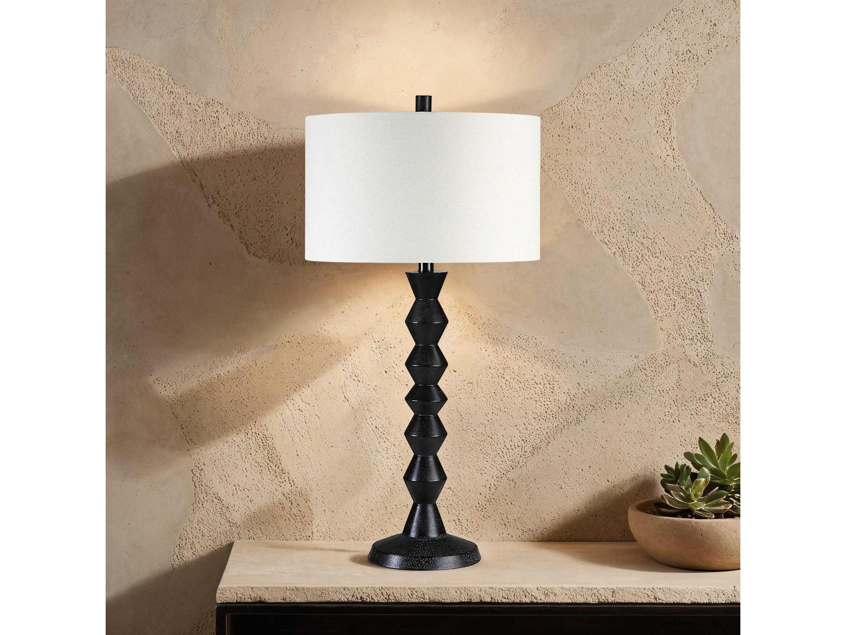 Renwil Tulum Painted Matte Black Wash Cream Linen Buffet Lamp