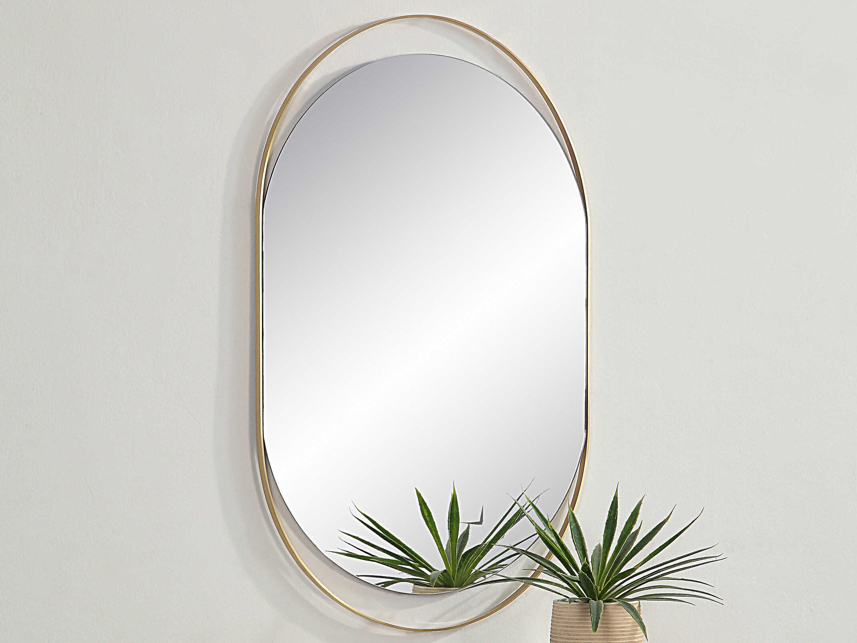 Renwil Ecru Satin Brass Oval Wall Mirror