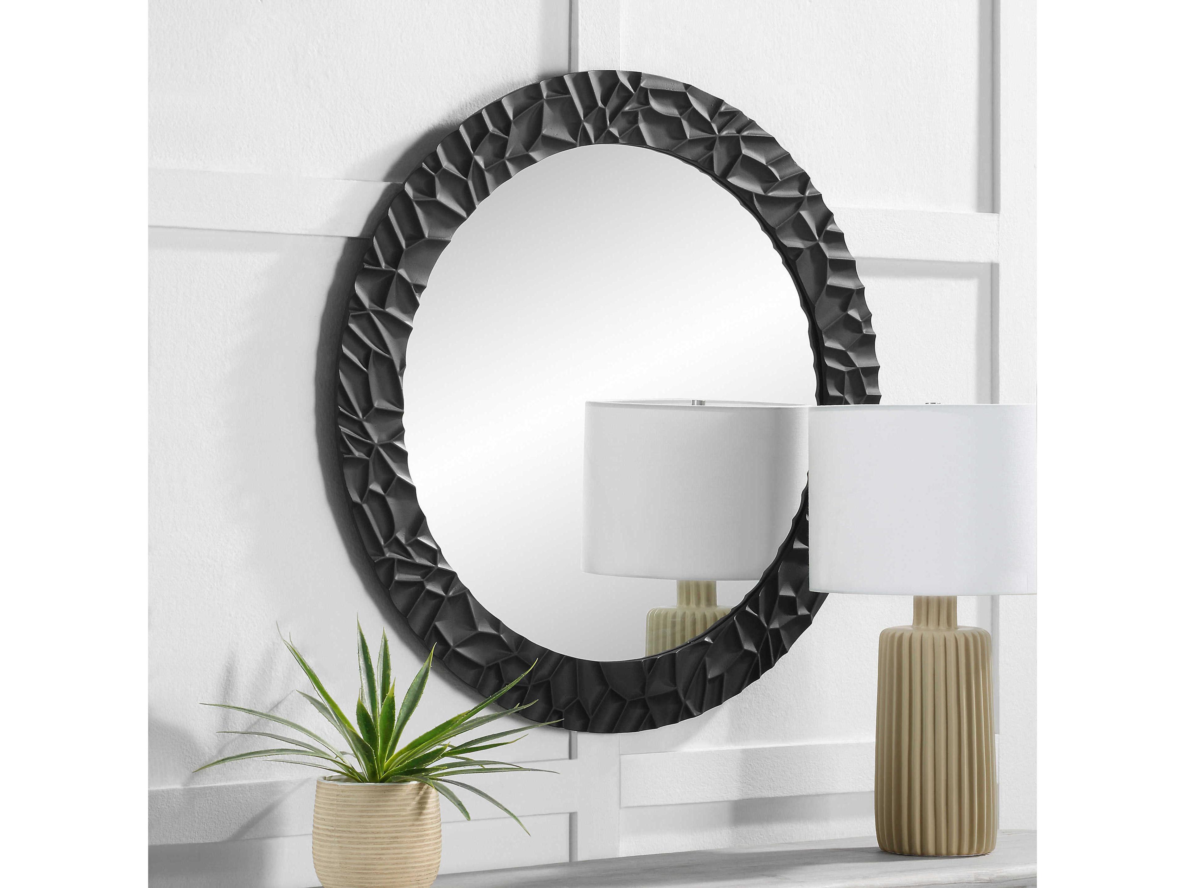Renwil Tolima Matte Black Round Wall Mirror