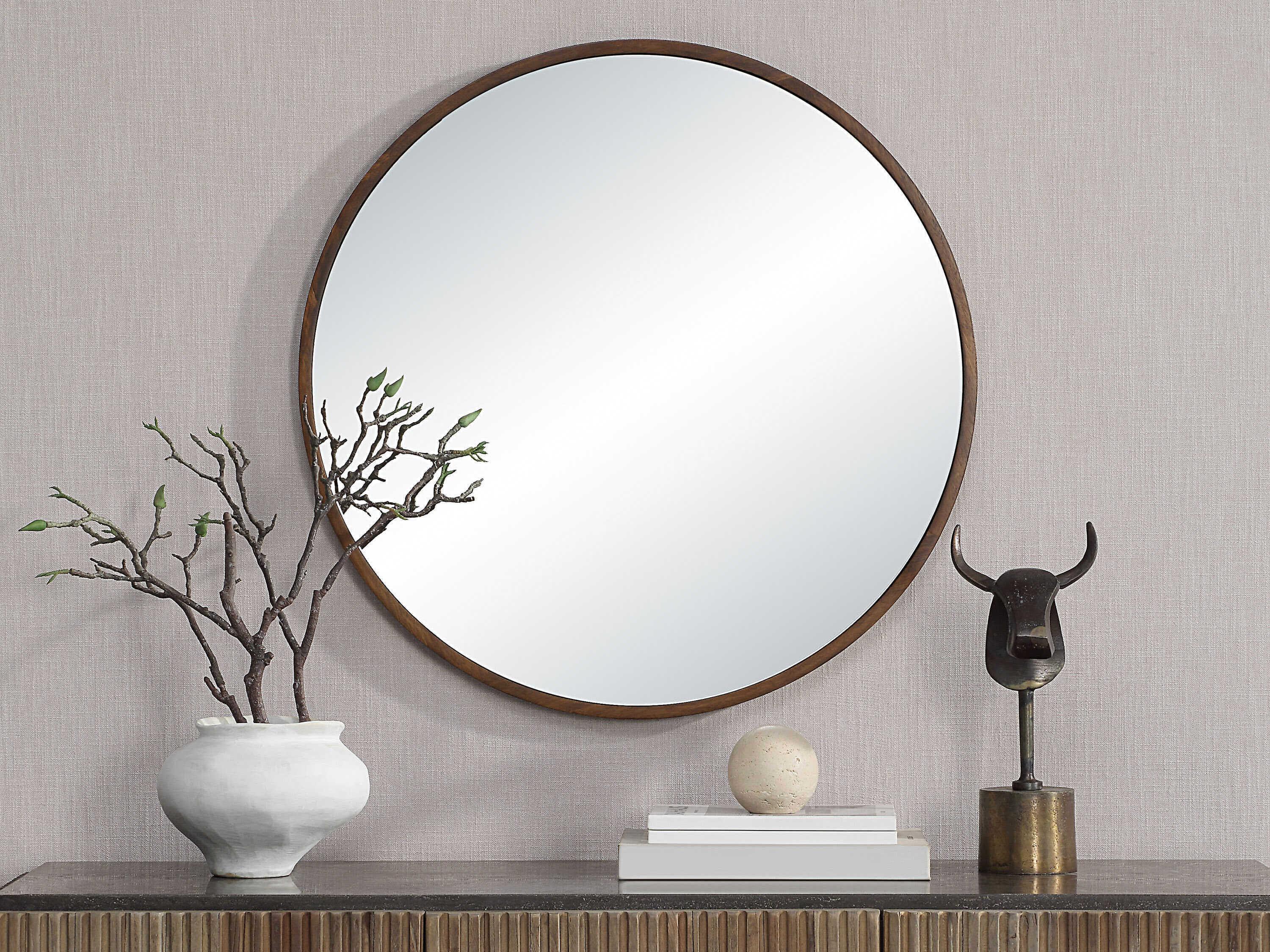 Renwil Modi Walnut Round Wall Mirror