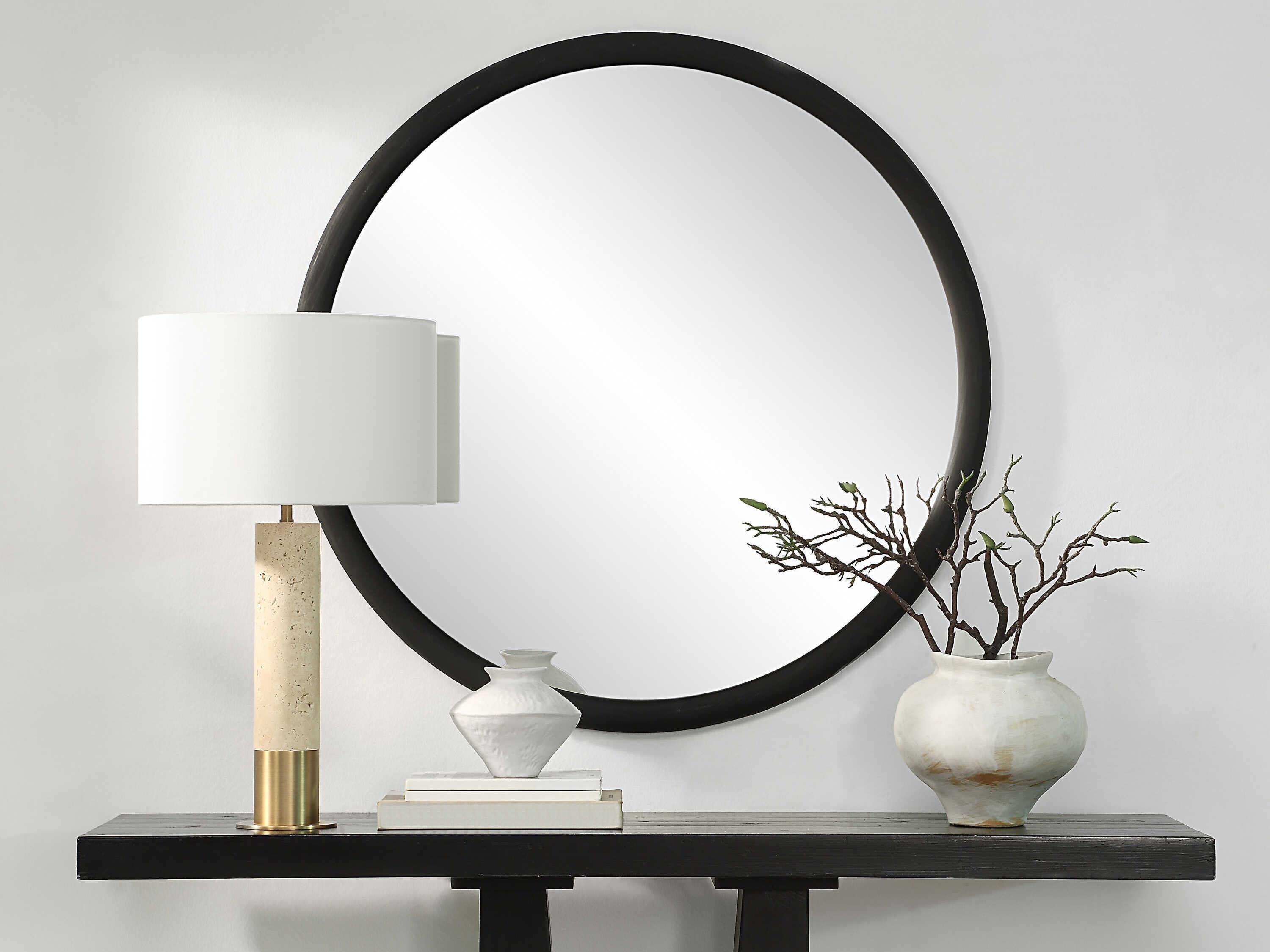 Renwil Olica Matte Black Round Wall Mirror