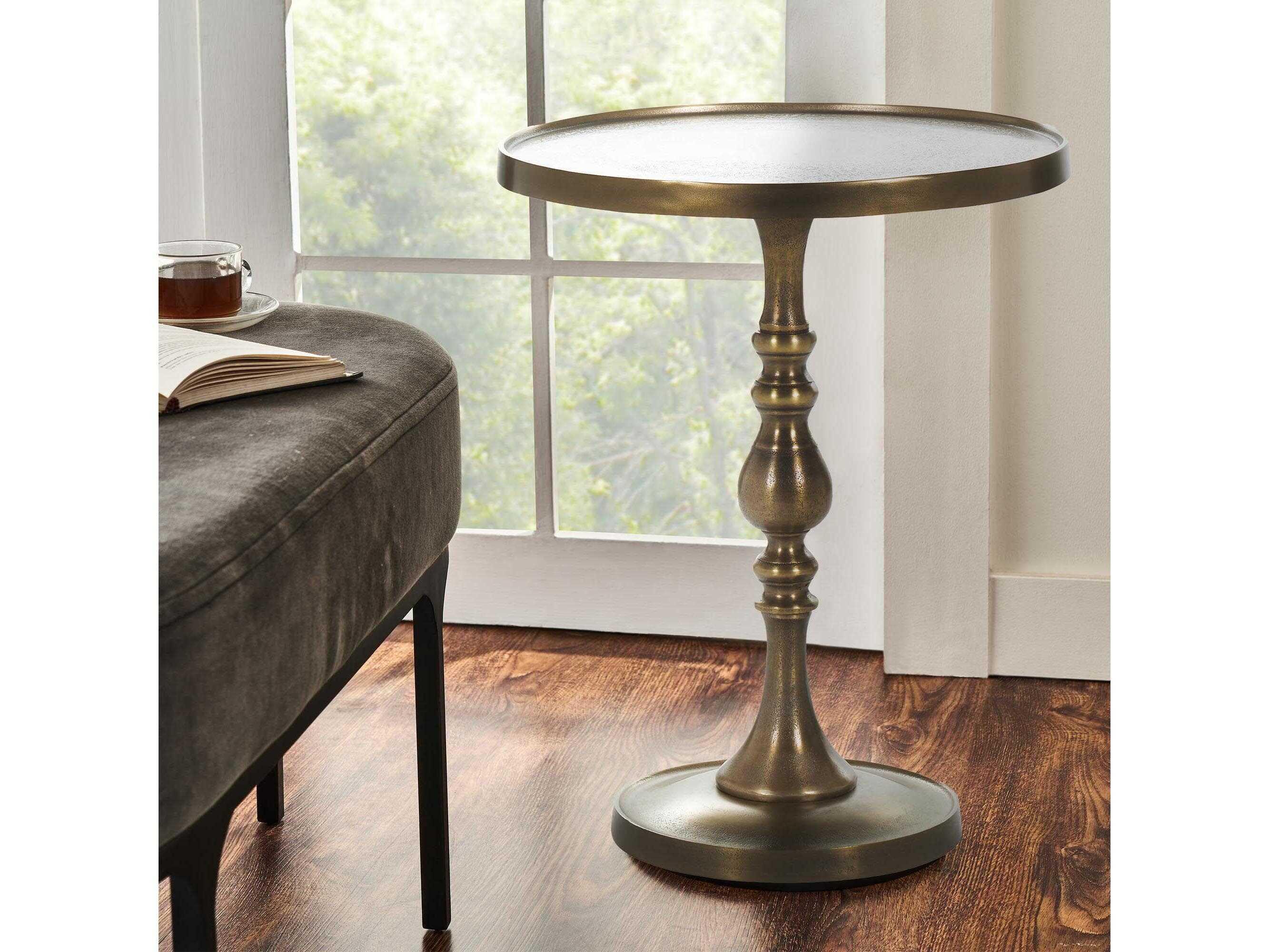 Renwil Romina Round Metal Antique Brass End Table