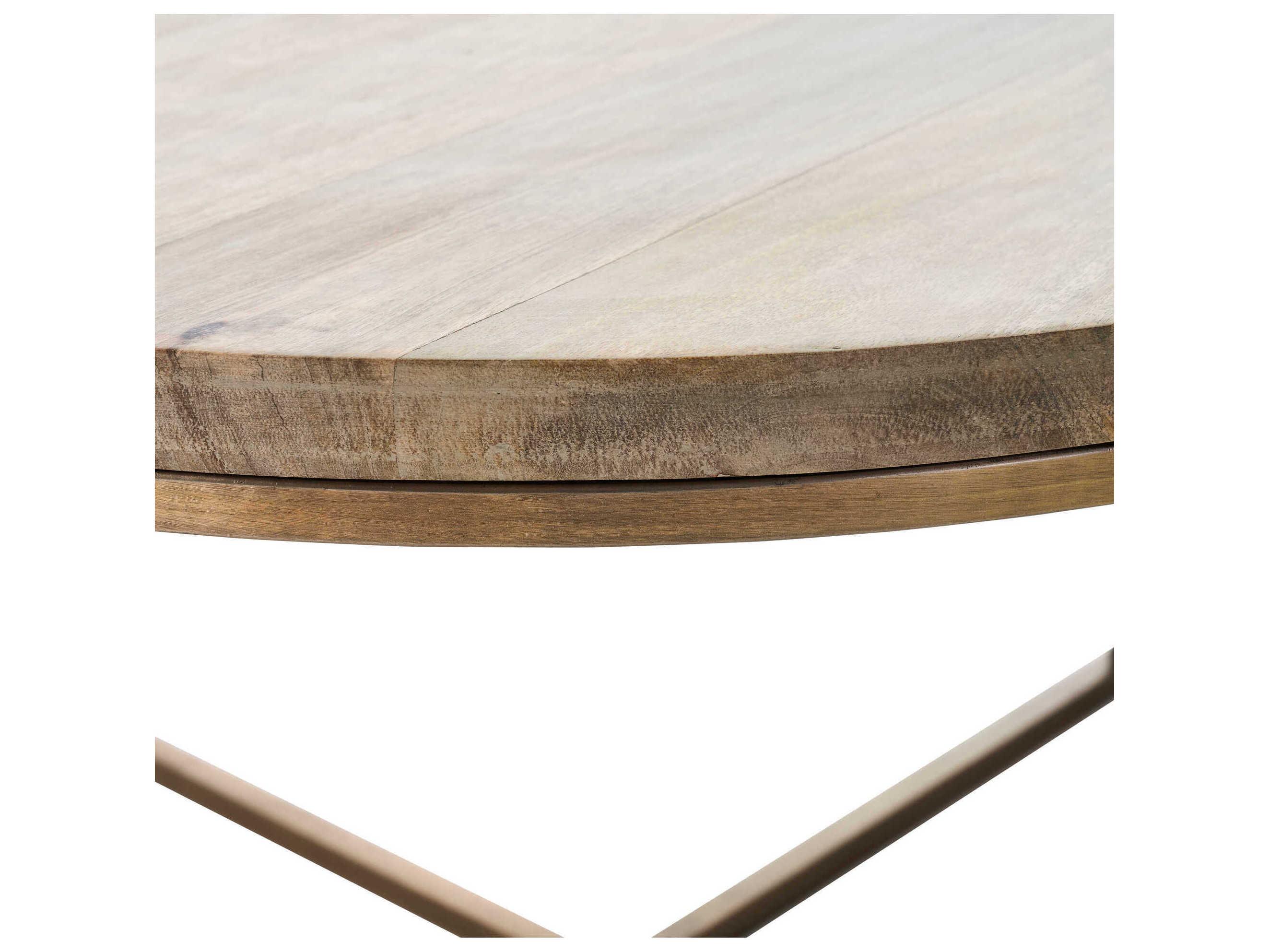 Renwil Liana Round Wood Antique Brass Coffee Table