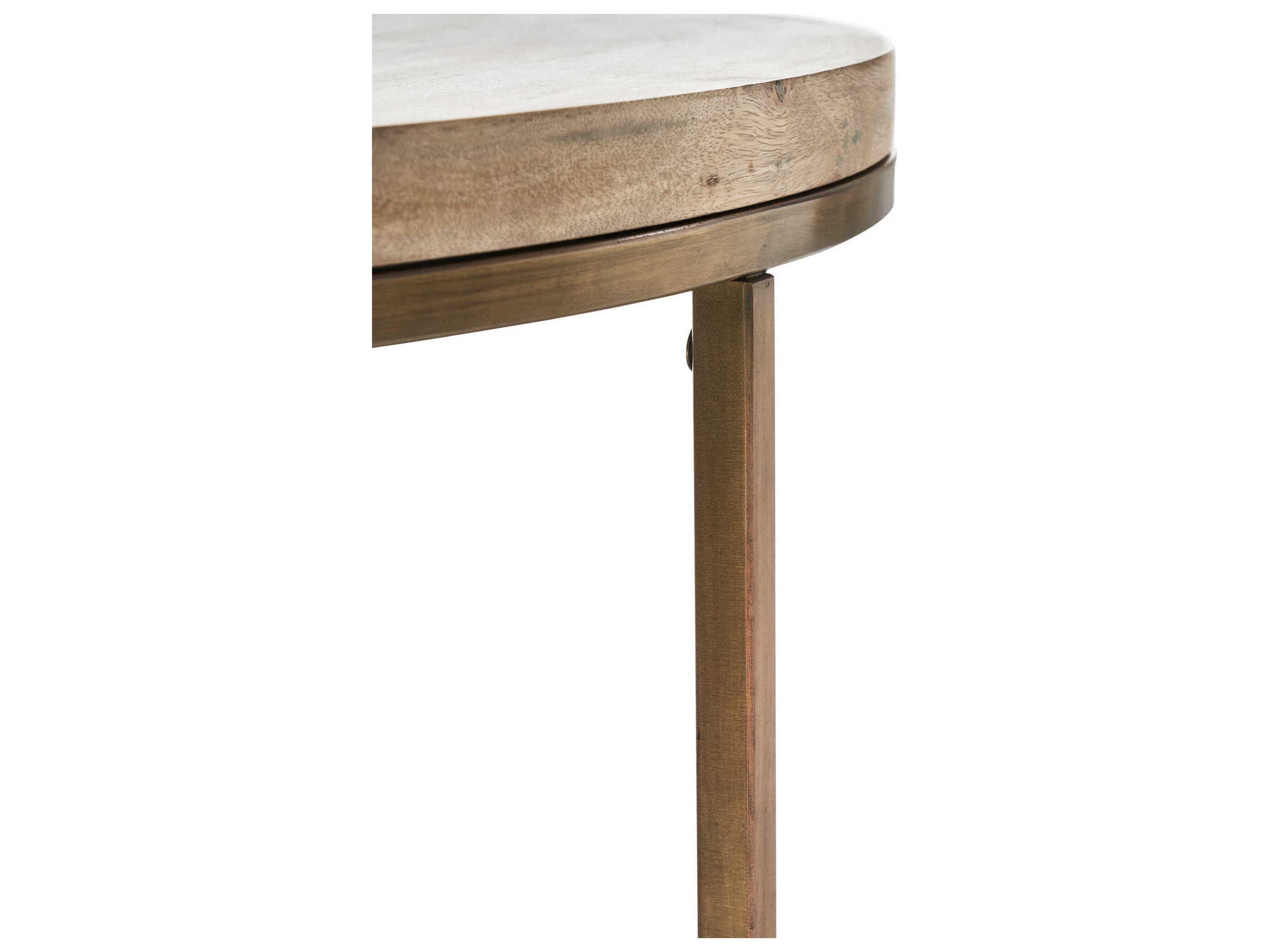 Renwil Liana Round Wood Antique Brass Coffee Table