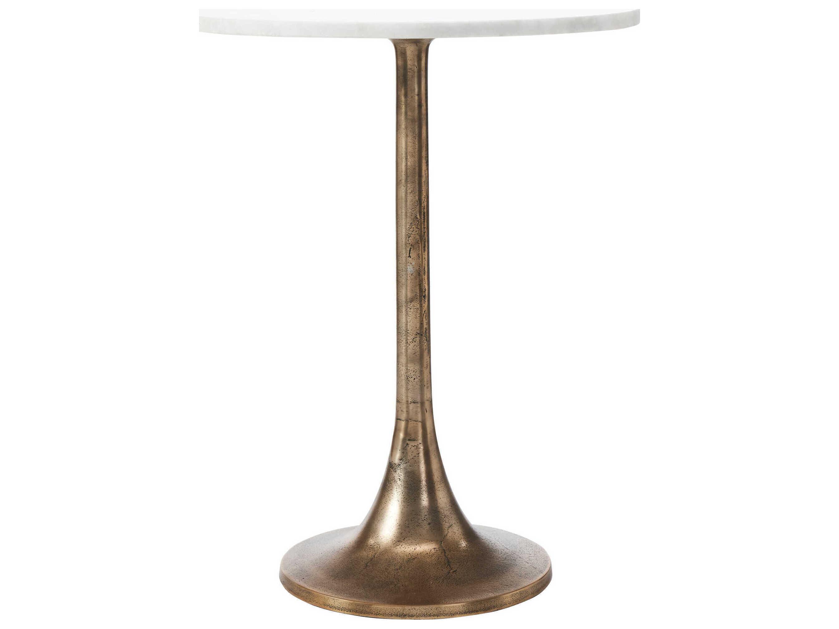 Renwil Amalya Round Marble Antique Brass End Table