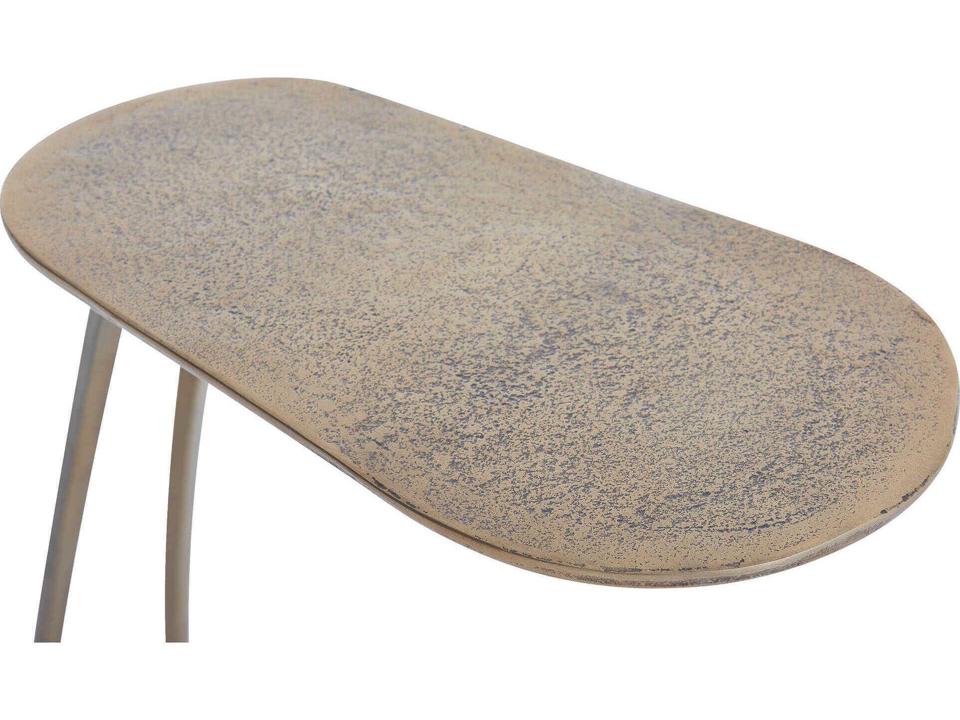 Renwil Balam Oval Marble Antique Brass End Table