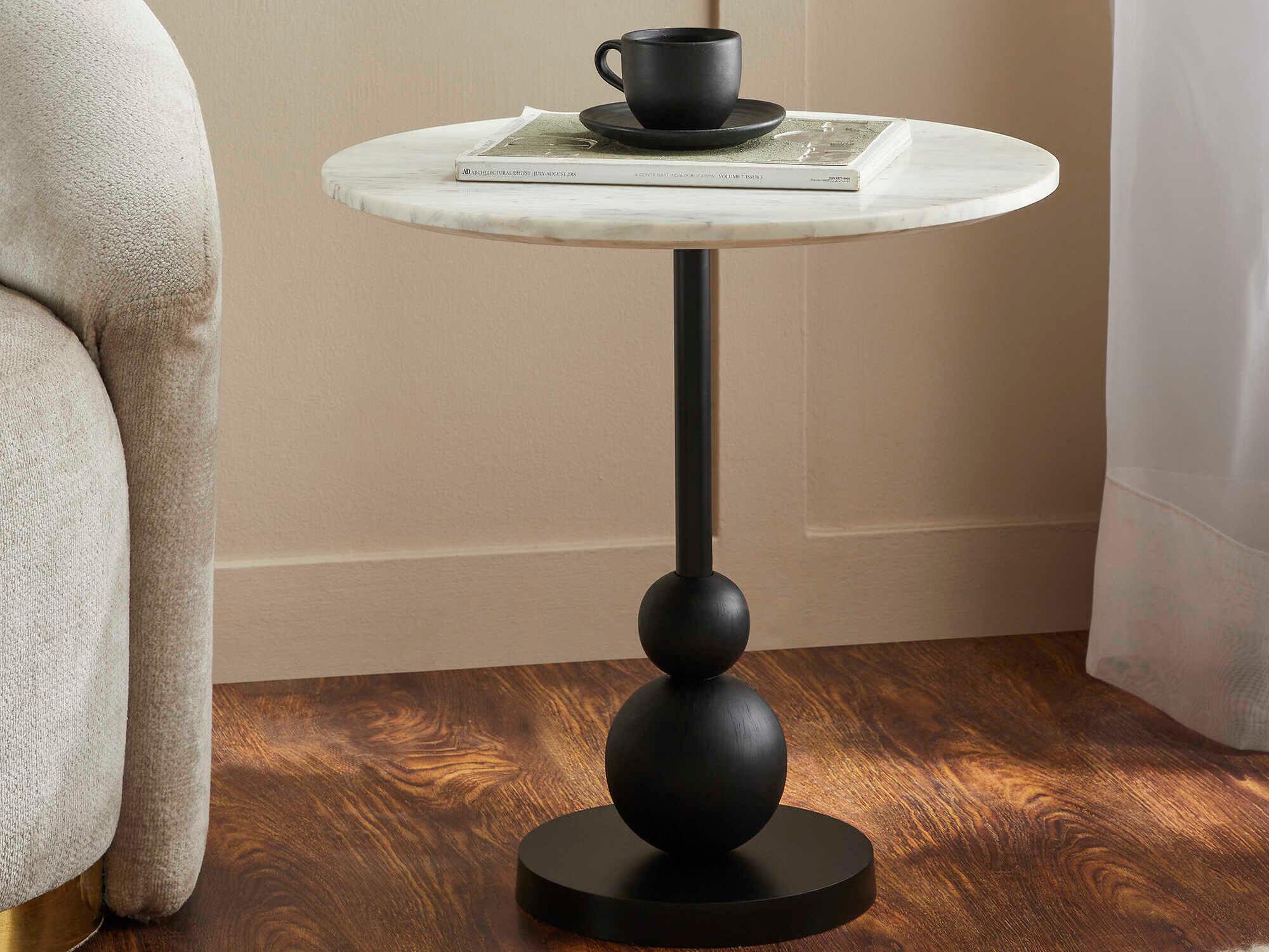 Renwil Corrine Round Marble Matte Black End Table