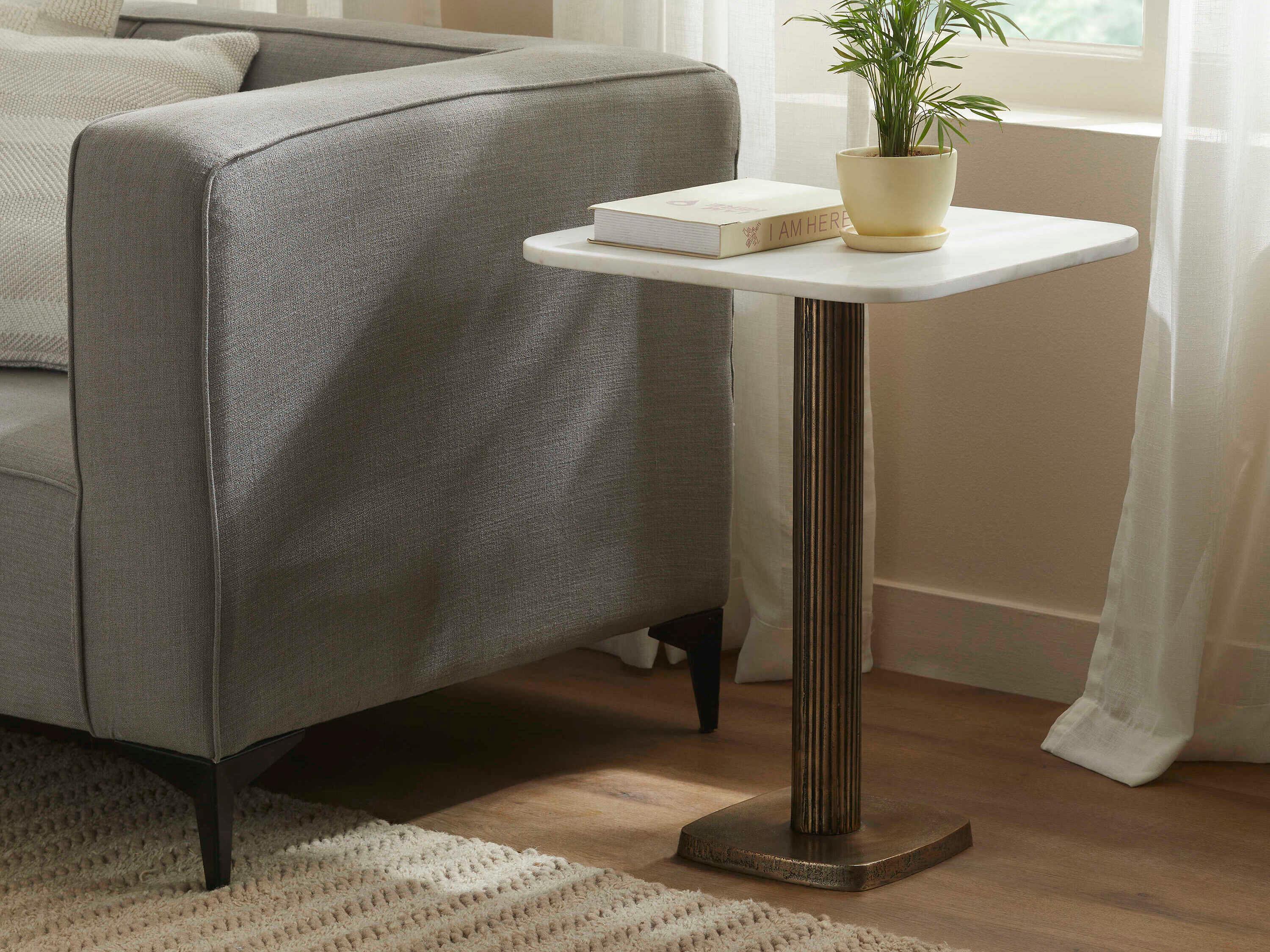 Renwil Allard Square Marble Antique Brass End Table