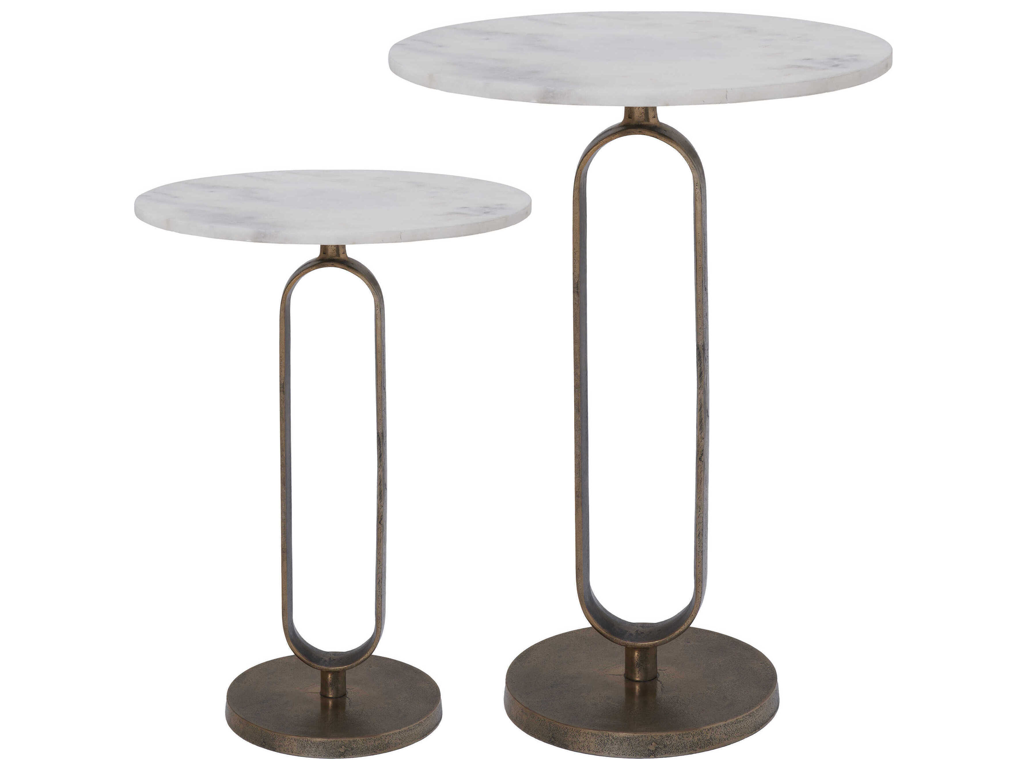 Renwil Irene Round Marble Antique Brass End Table
