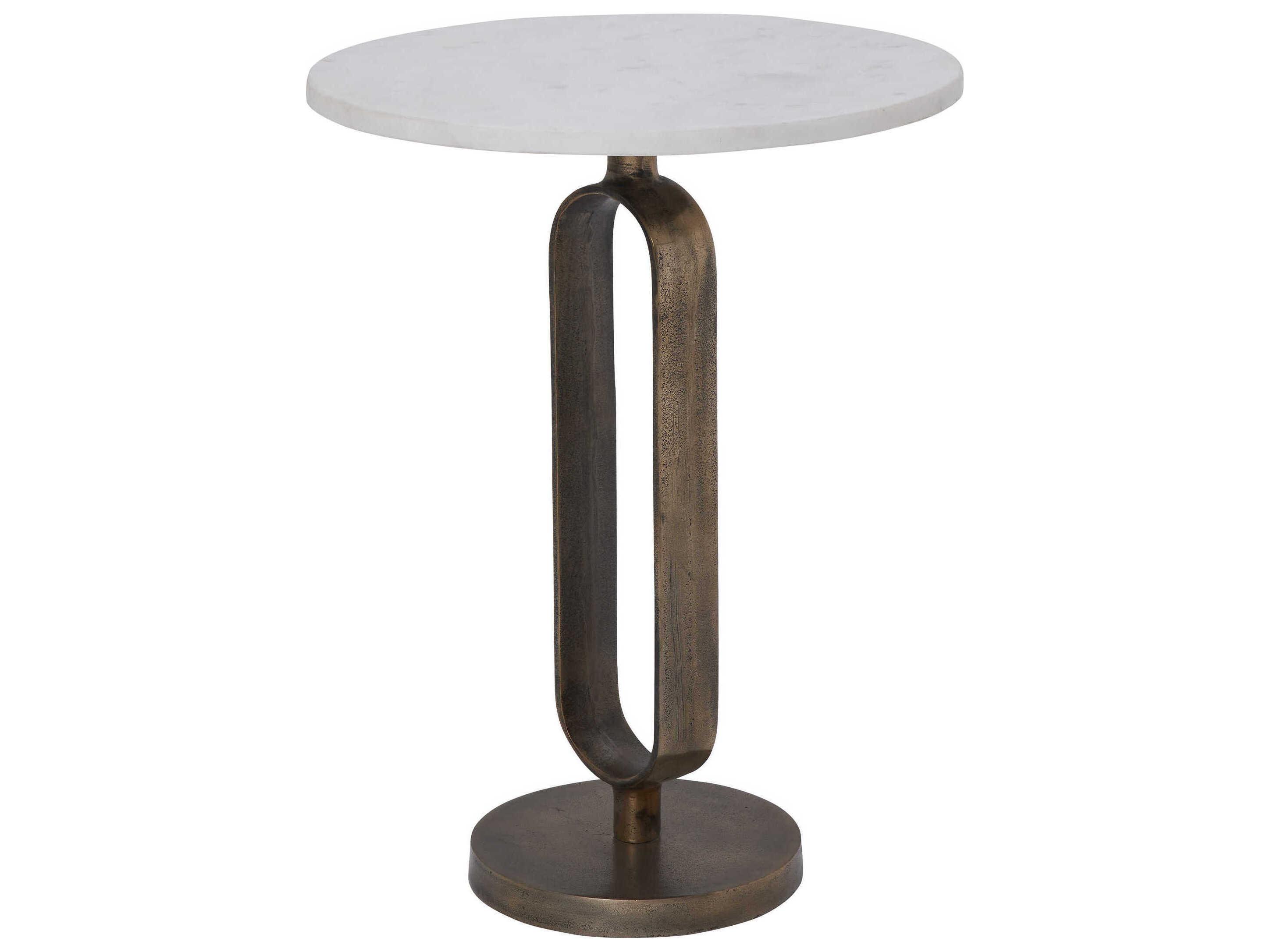 Renwil Irene Round Marble Antique Brass End Table