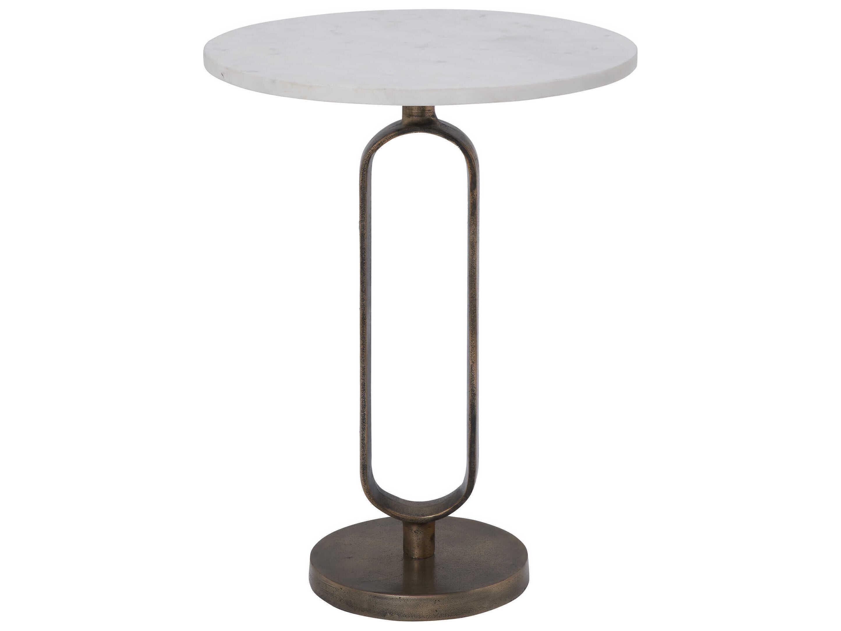 Renwil Irene Round Marble Antique Brass End Table