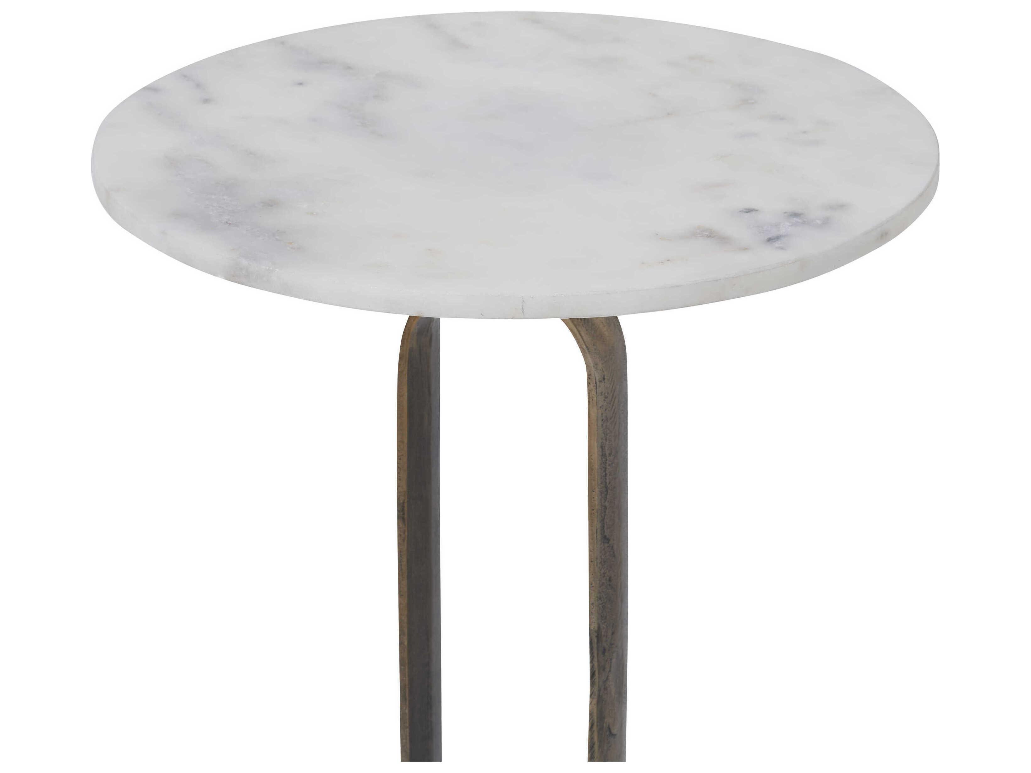 Renwil Irene Round Marble Antique Brass End Table