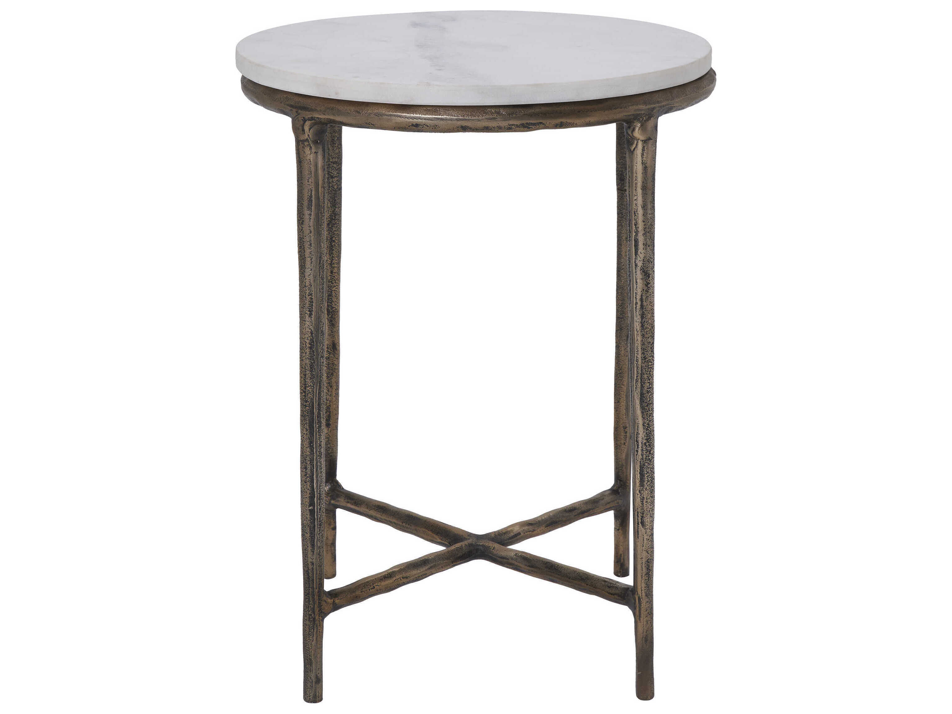 Renwil Pearson Round Marble Antique Brass End Table