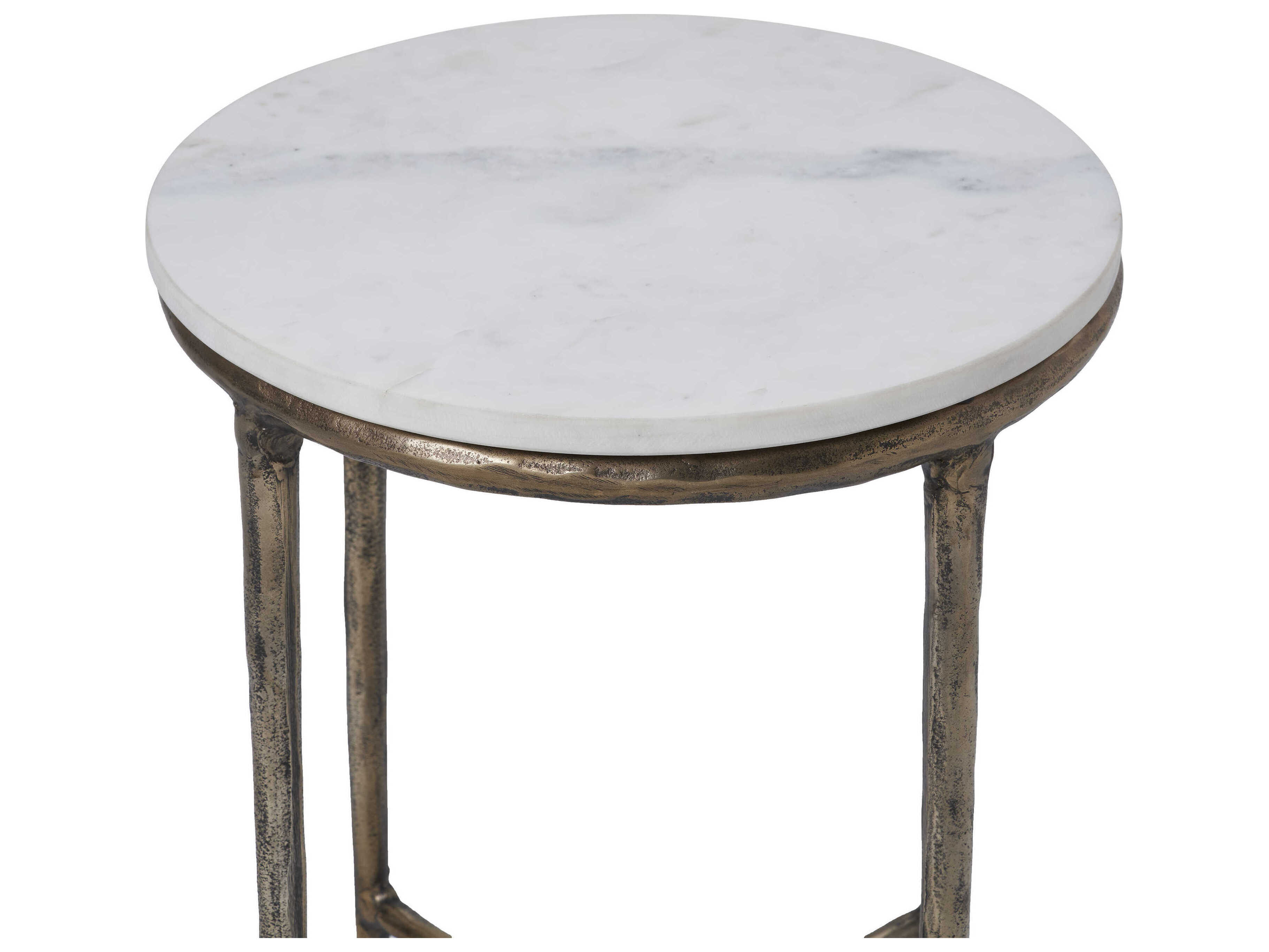 Renwil Pearson Round Marble Antique Brass End Table