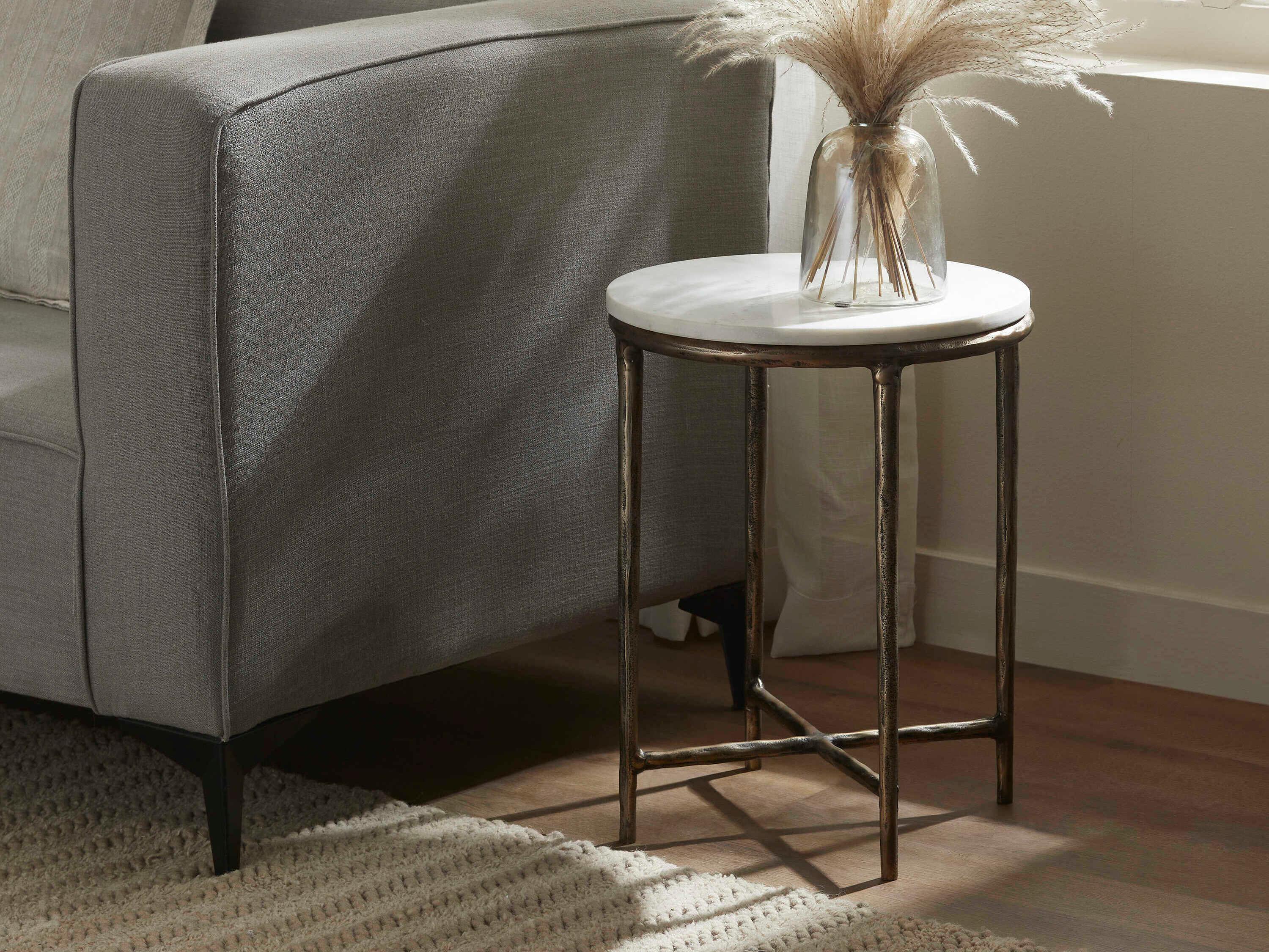 Renwil Pearson Round Marble Antique Brass End Table