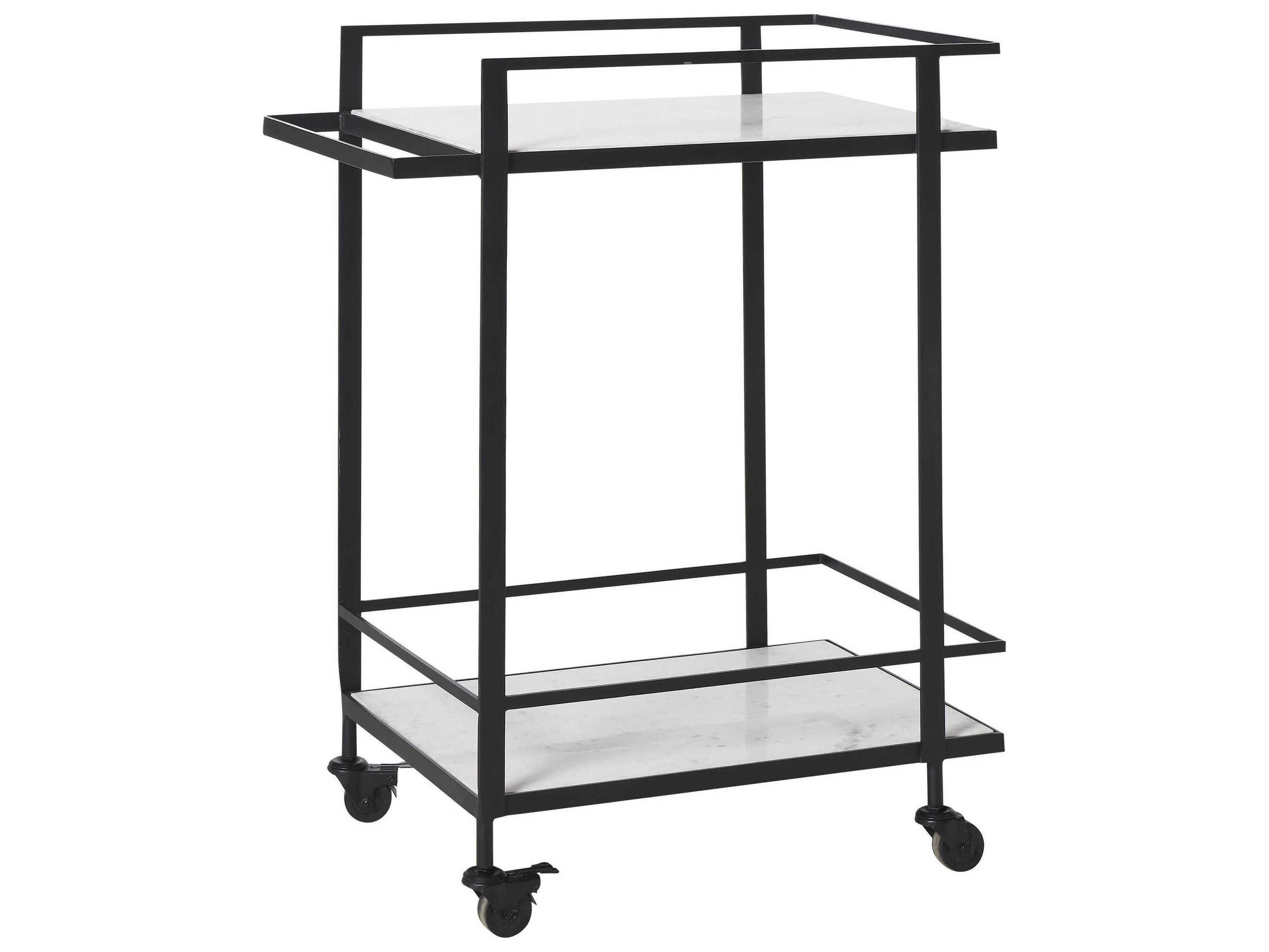 Renwil Marble Matte Black Colton Bar Cart
