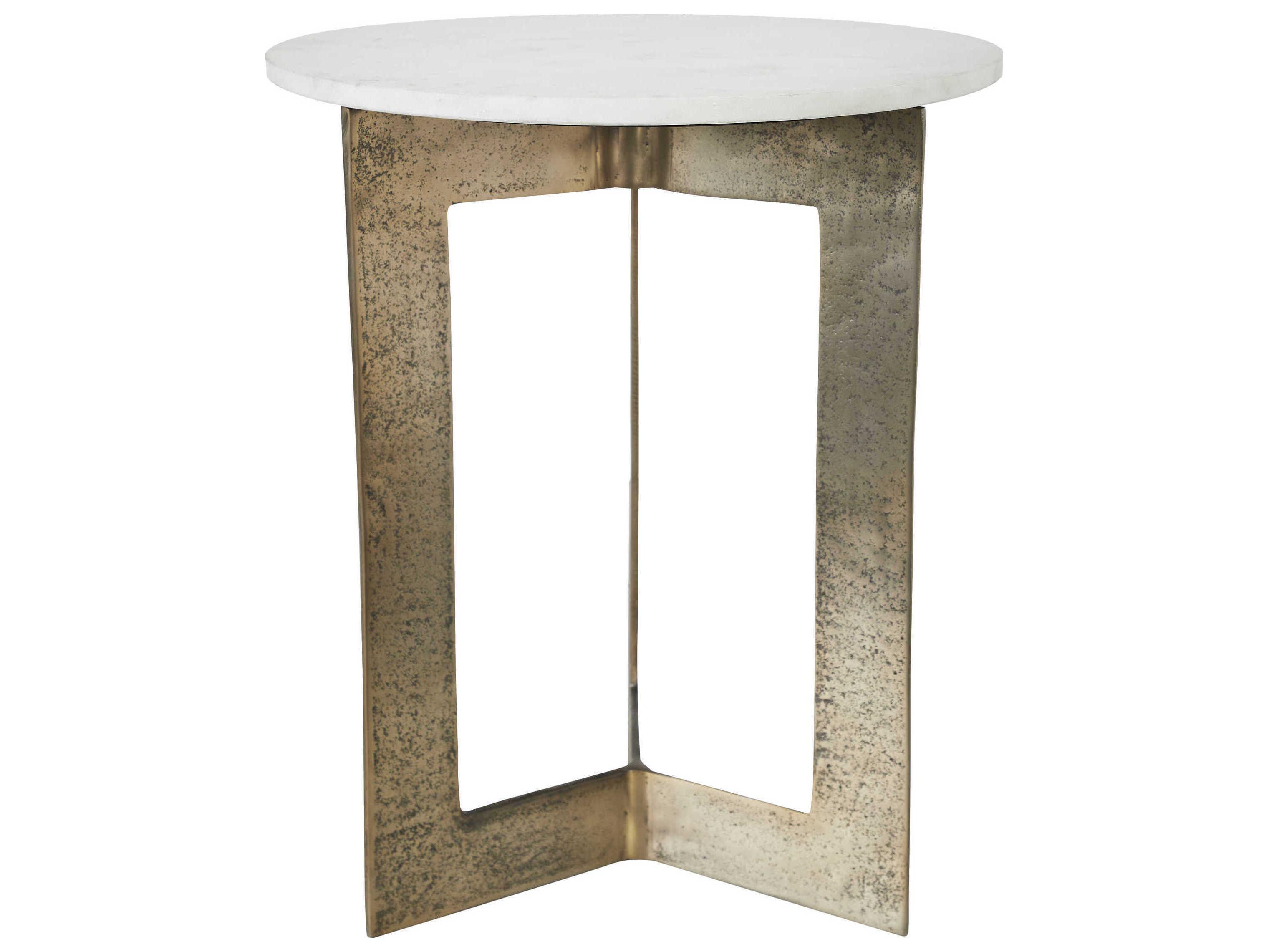 Renwil Hera Round Marble Antique Brass End Table
