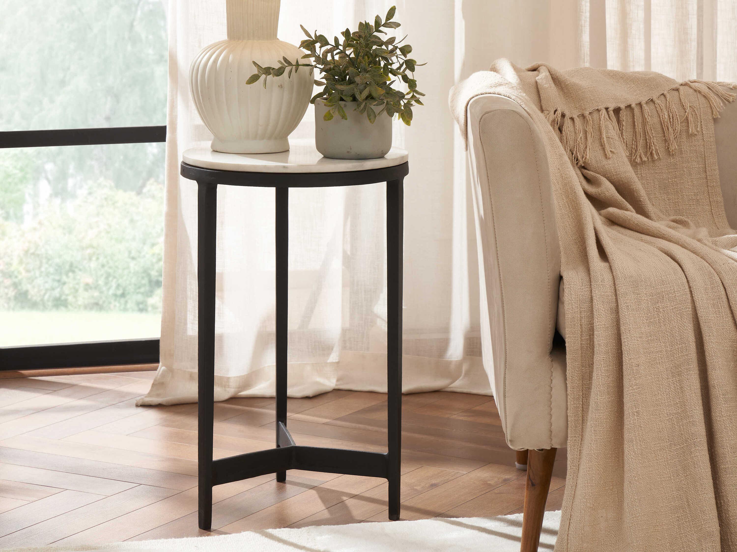 Renwil Arryn Round Marble Black End Table