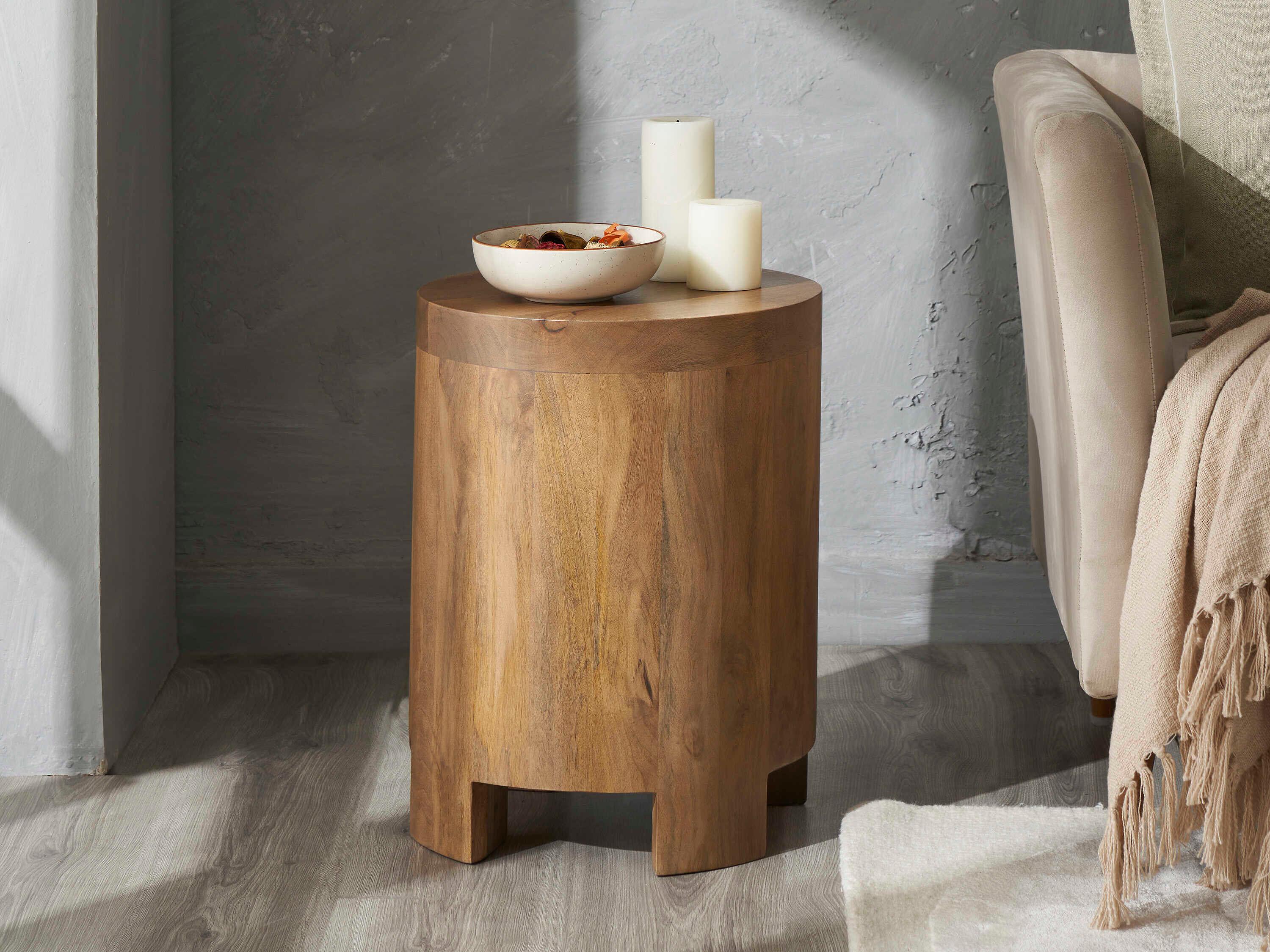 Renwil Salvatore Round Wood Light Brown End Table